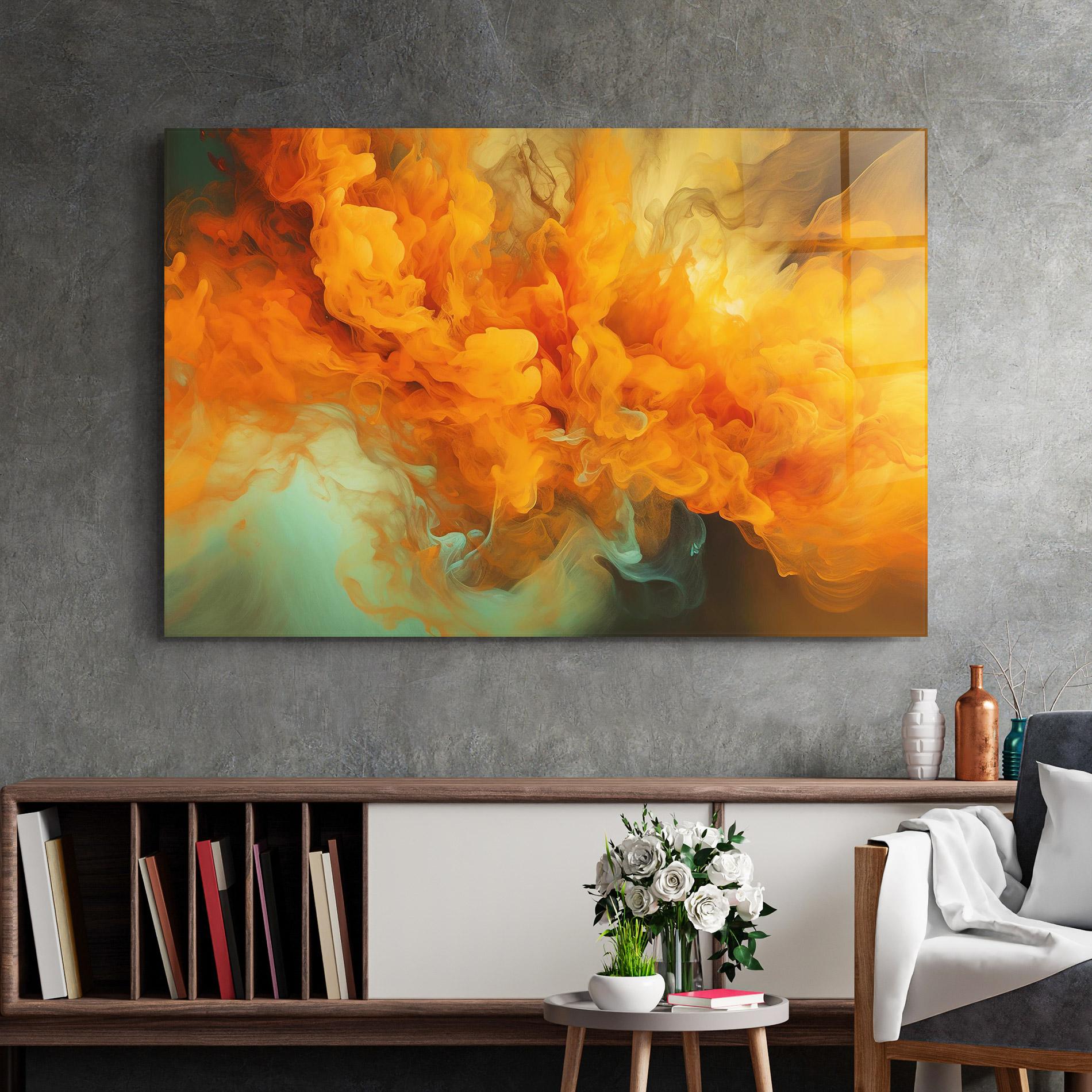 Glasbild Orange Fire Smoke mockup 2