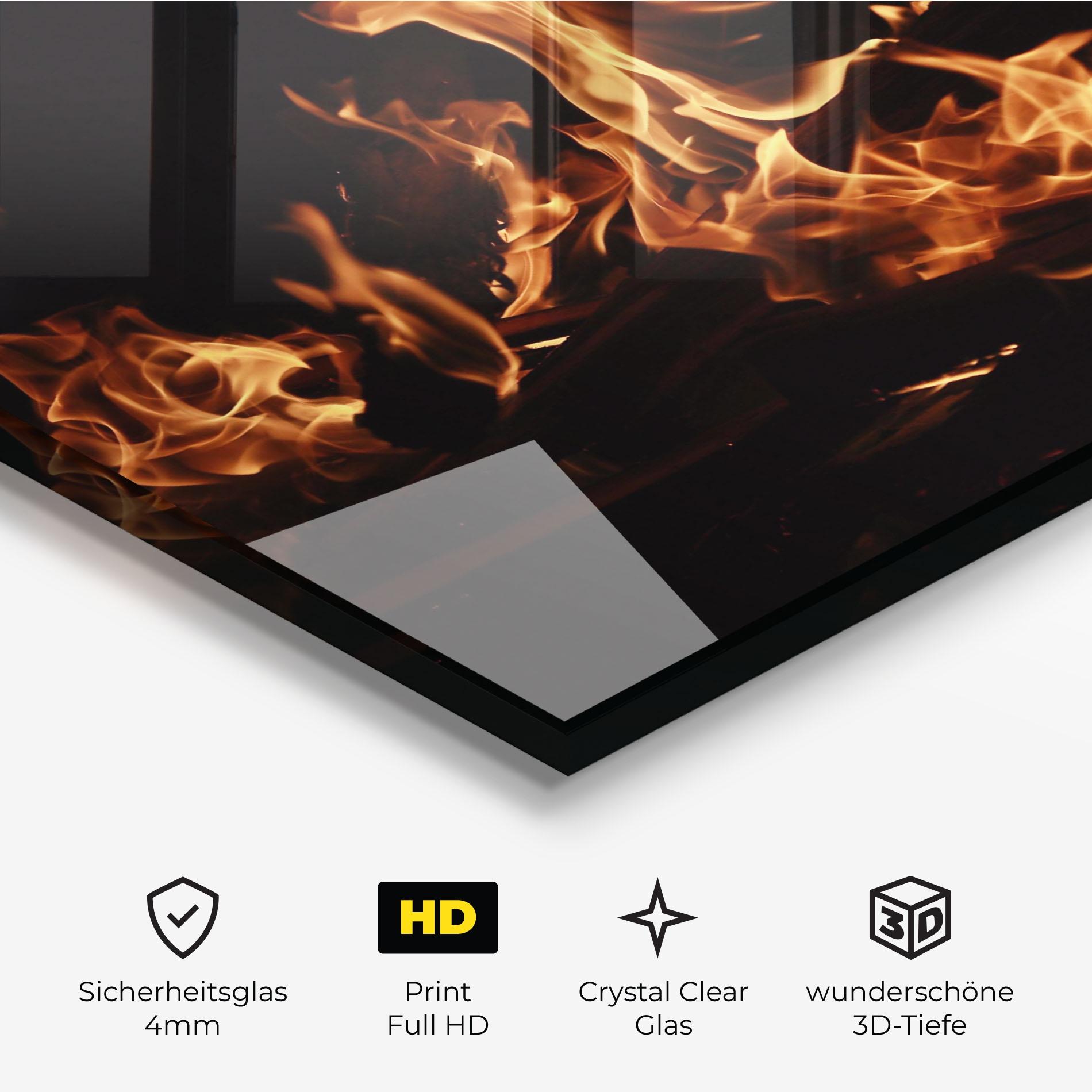 Glasbild Fire On Black mockup 3