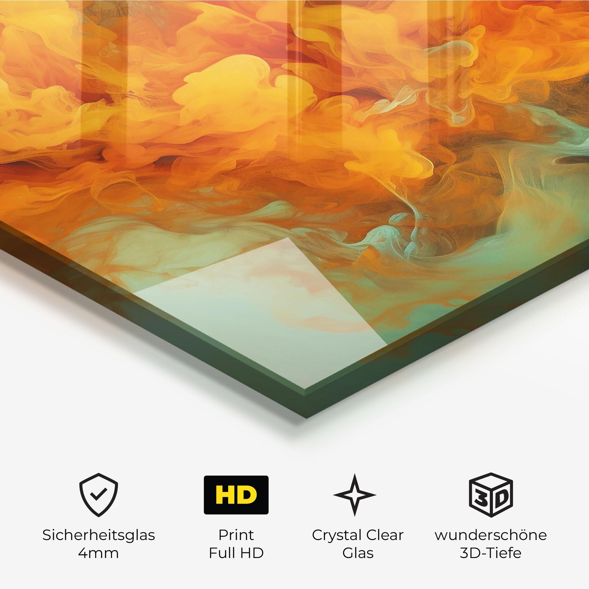Glasbild Orange Fire Smoke mockup 3