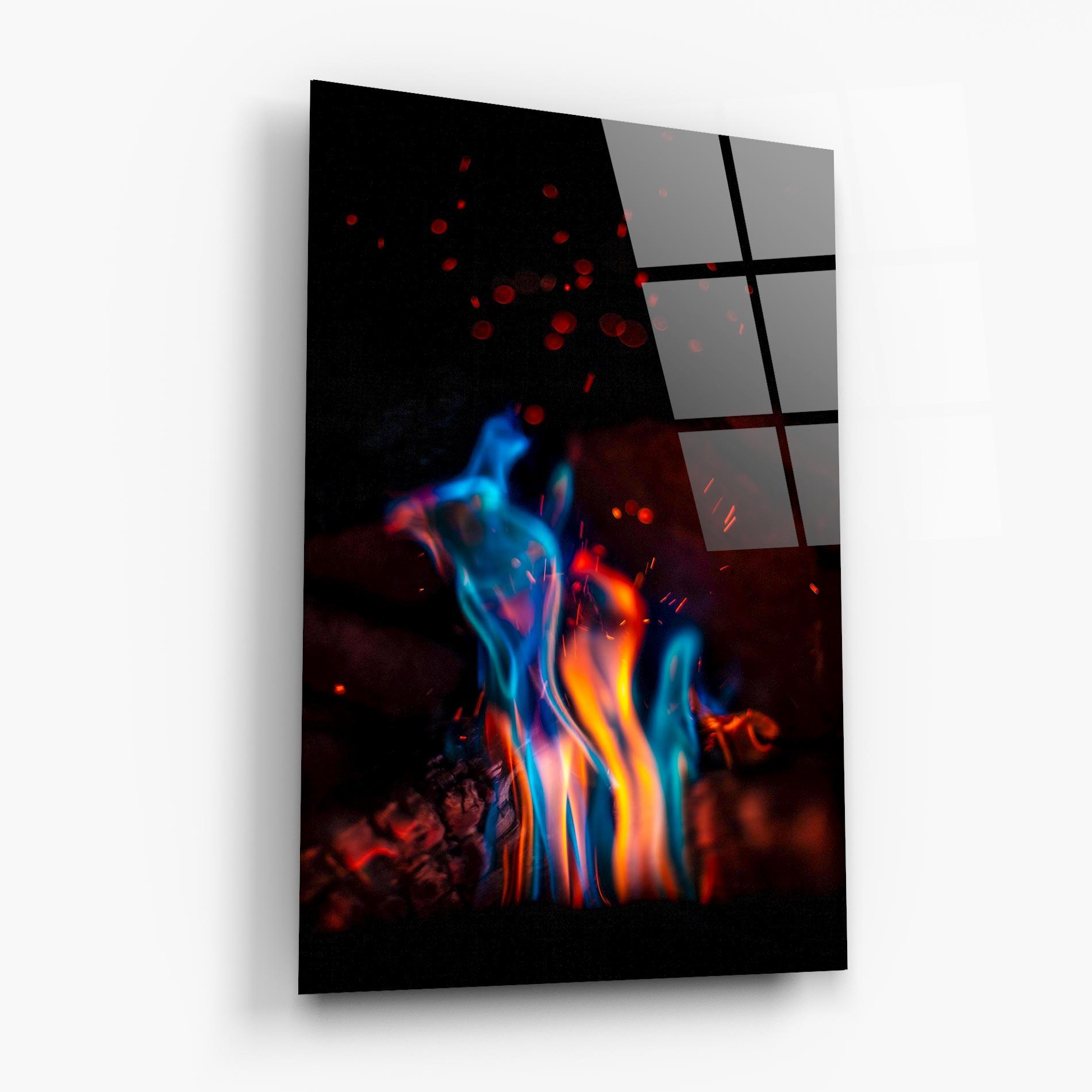 Glasbild Blue Orange Fire mockup 6