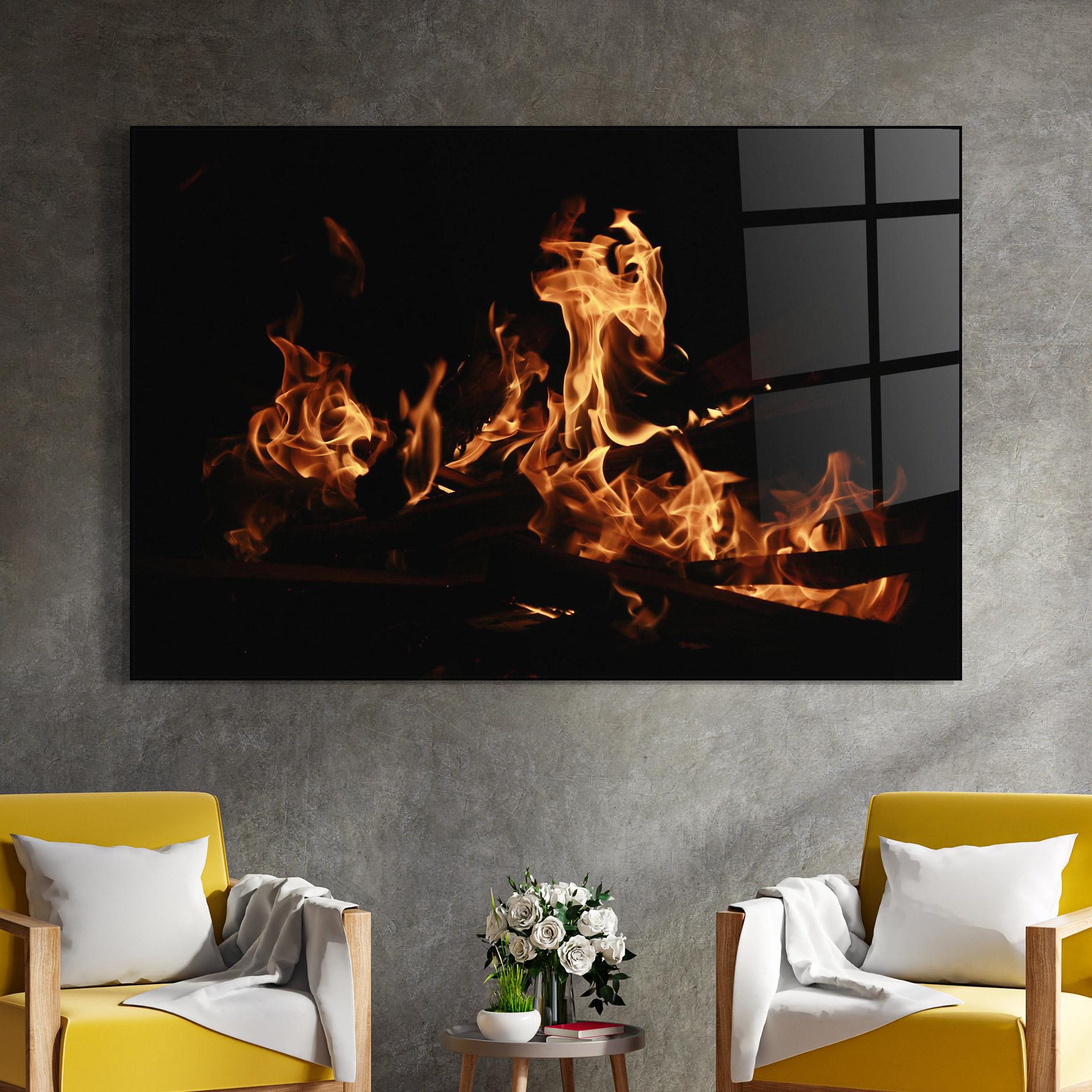 Glasbild Fire On Black mockup 4
