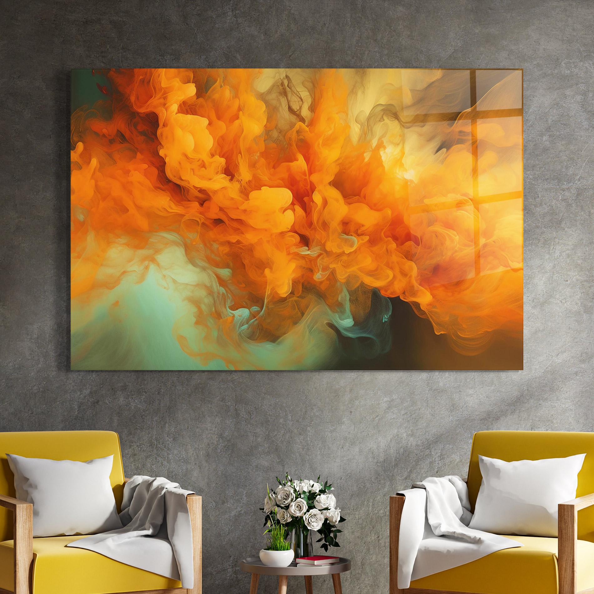 Glasbild Orange Fire Smoke mockup 4
