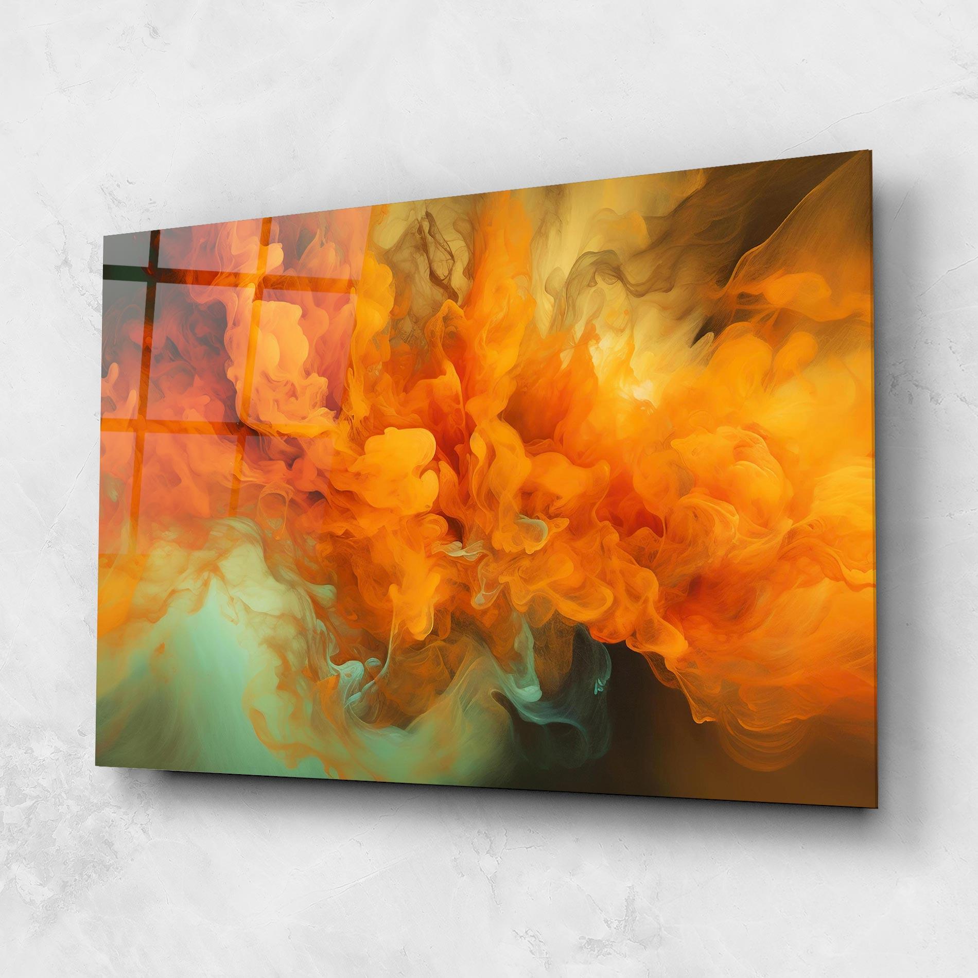 Glasbild Orange Fire Smoke mockup 1