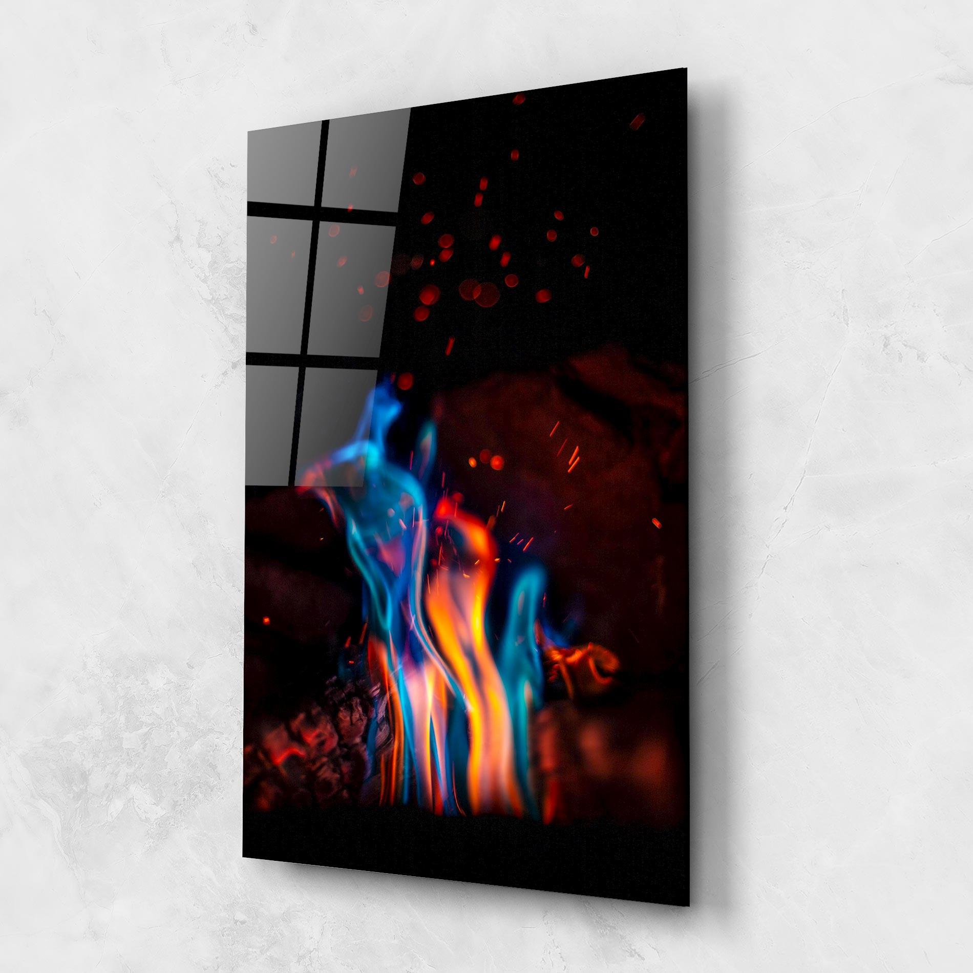 Glasbild Blue Orange Fire mockup 1