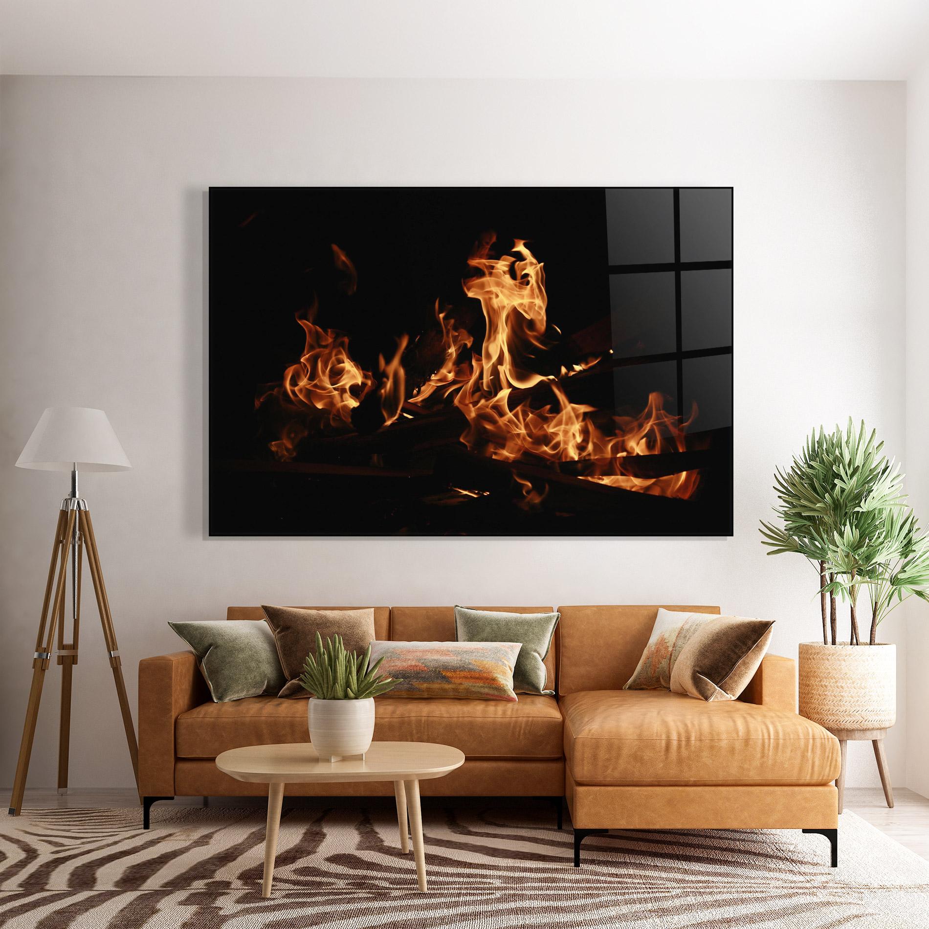 Glasbild Fire On Black mockup 7