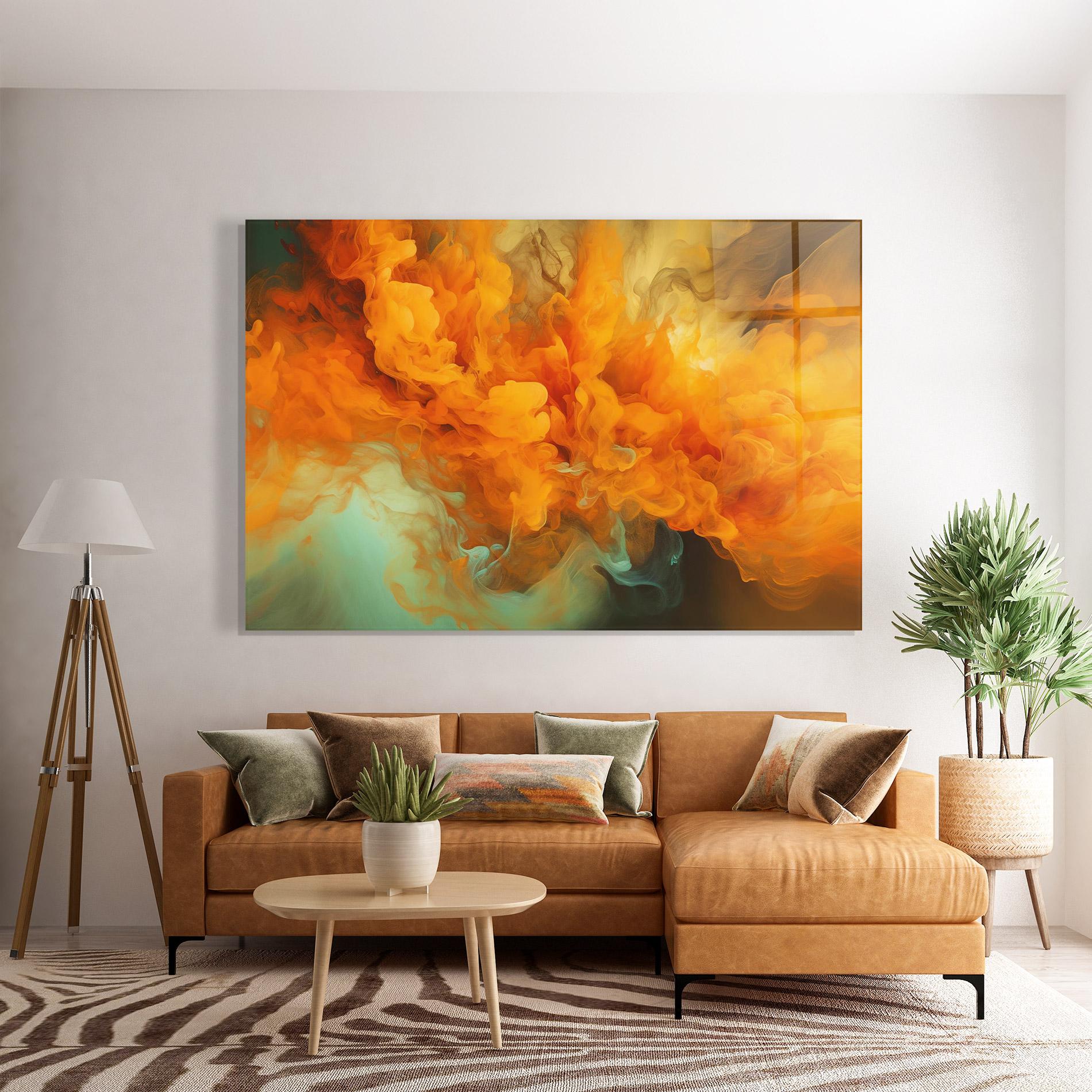 Glasbild Orange Fire Smoke mockup 7