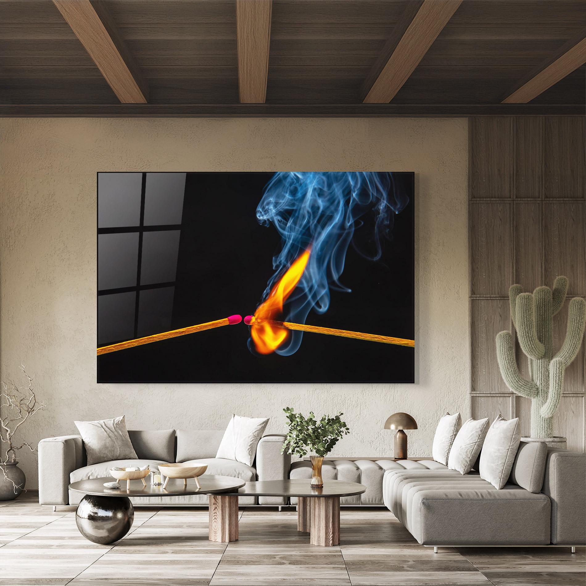 Glasbild Burning Smoking Match mockup 8