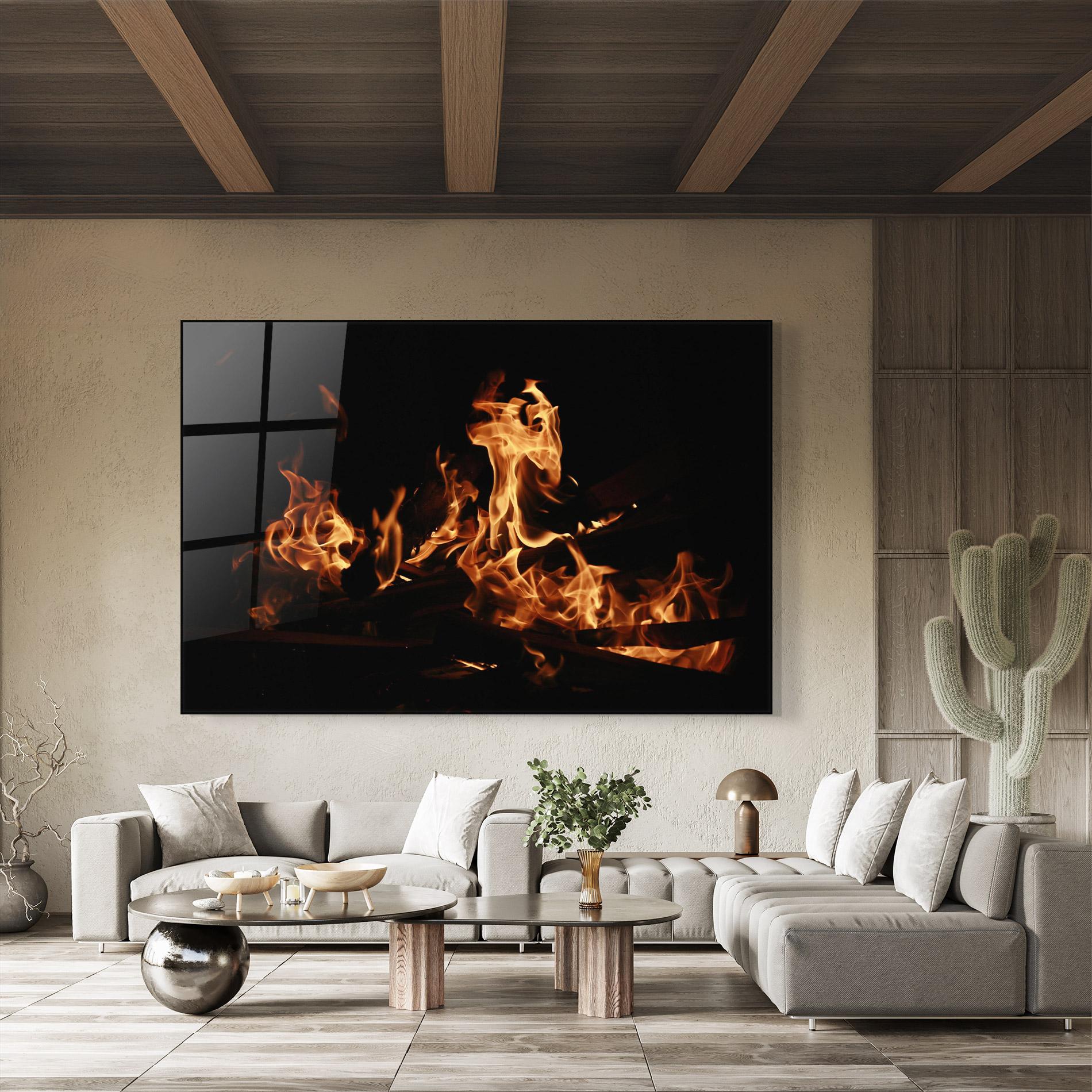 Glasbild Fire On Black mockup 8