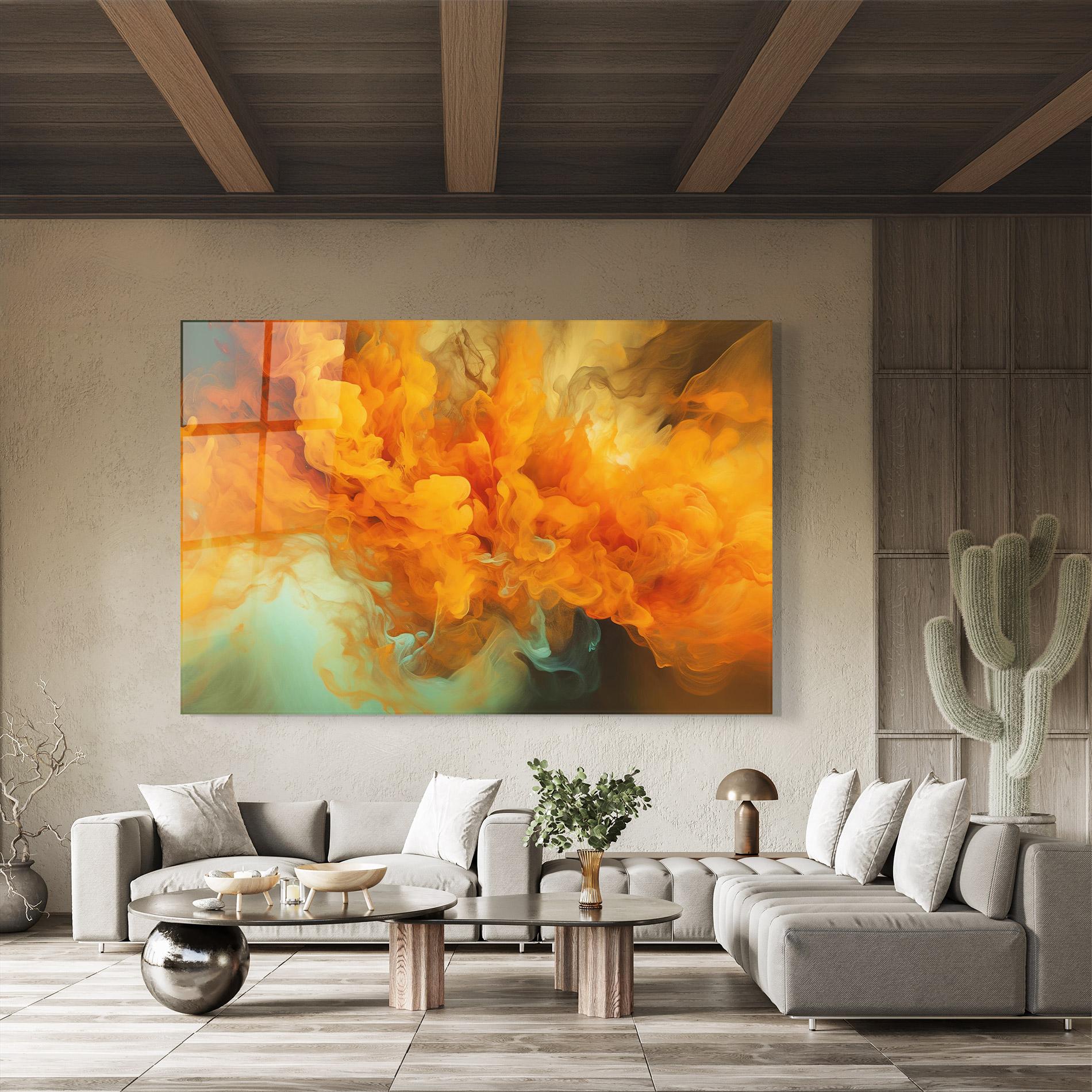 Glasbild Orange Fire Smoke mockup 8