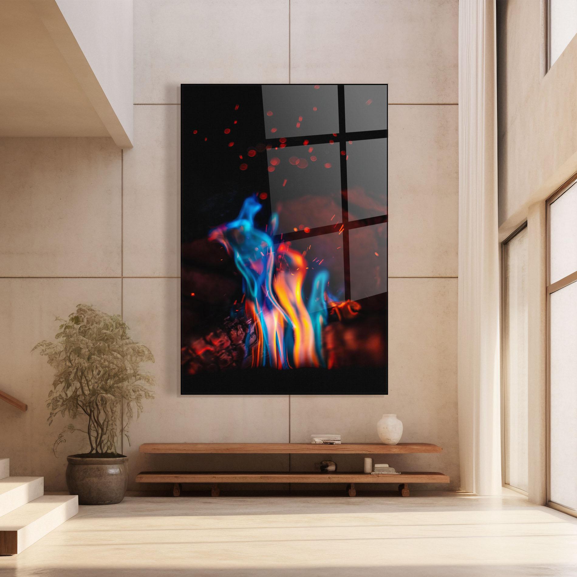 Glasbild Blue Orange Fire mockup 8