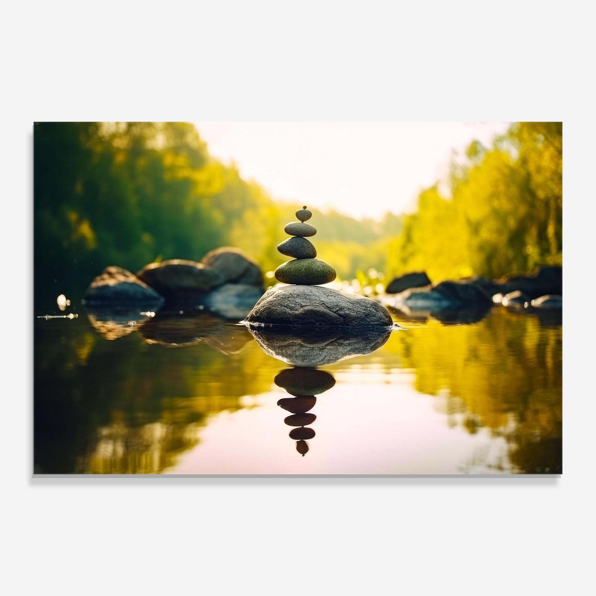 Glasbild Lake Meditation Rocks mockup 0