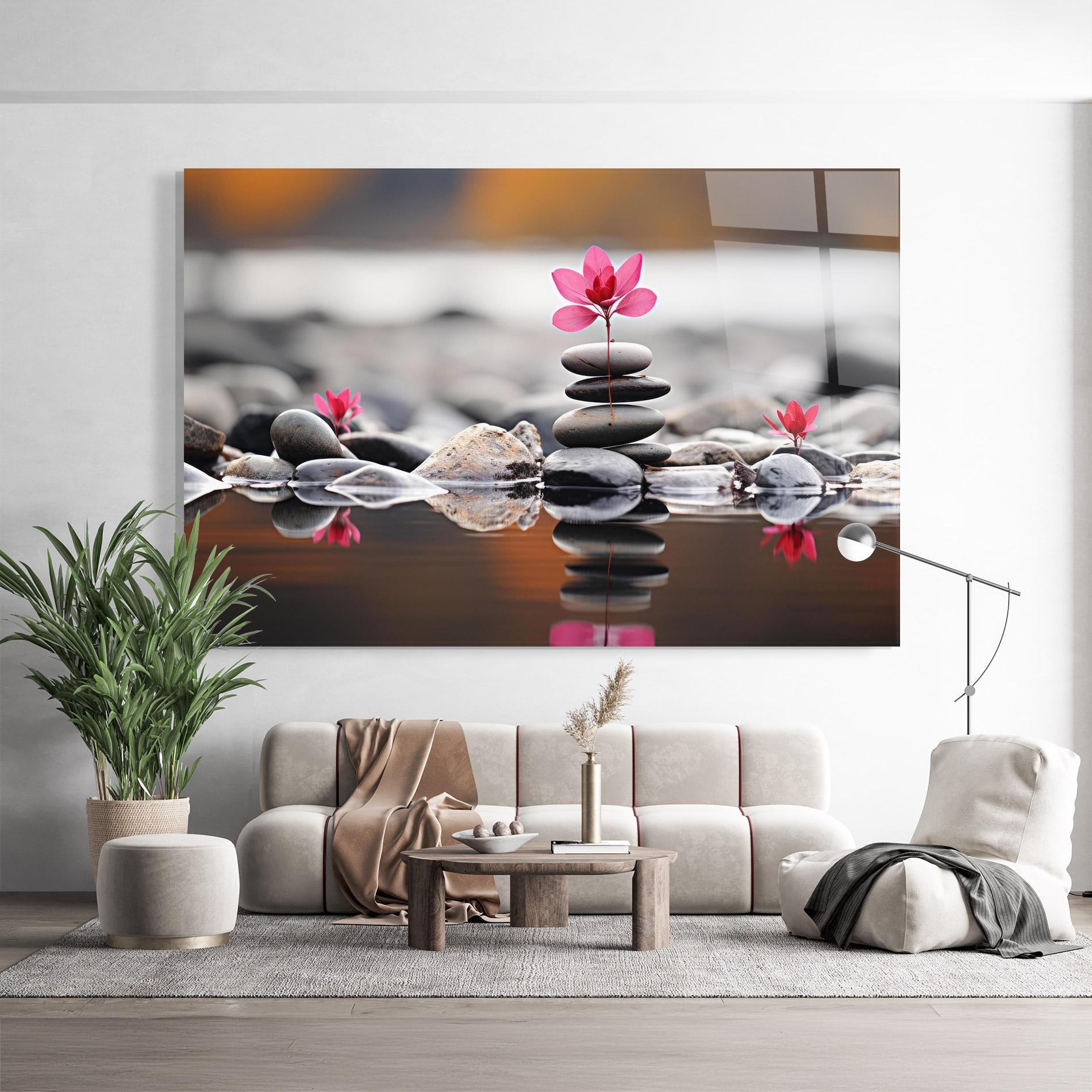 Glasbild Grey Rocks Flower mockup 9
