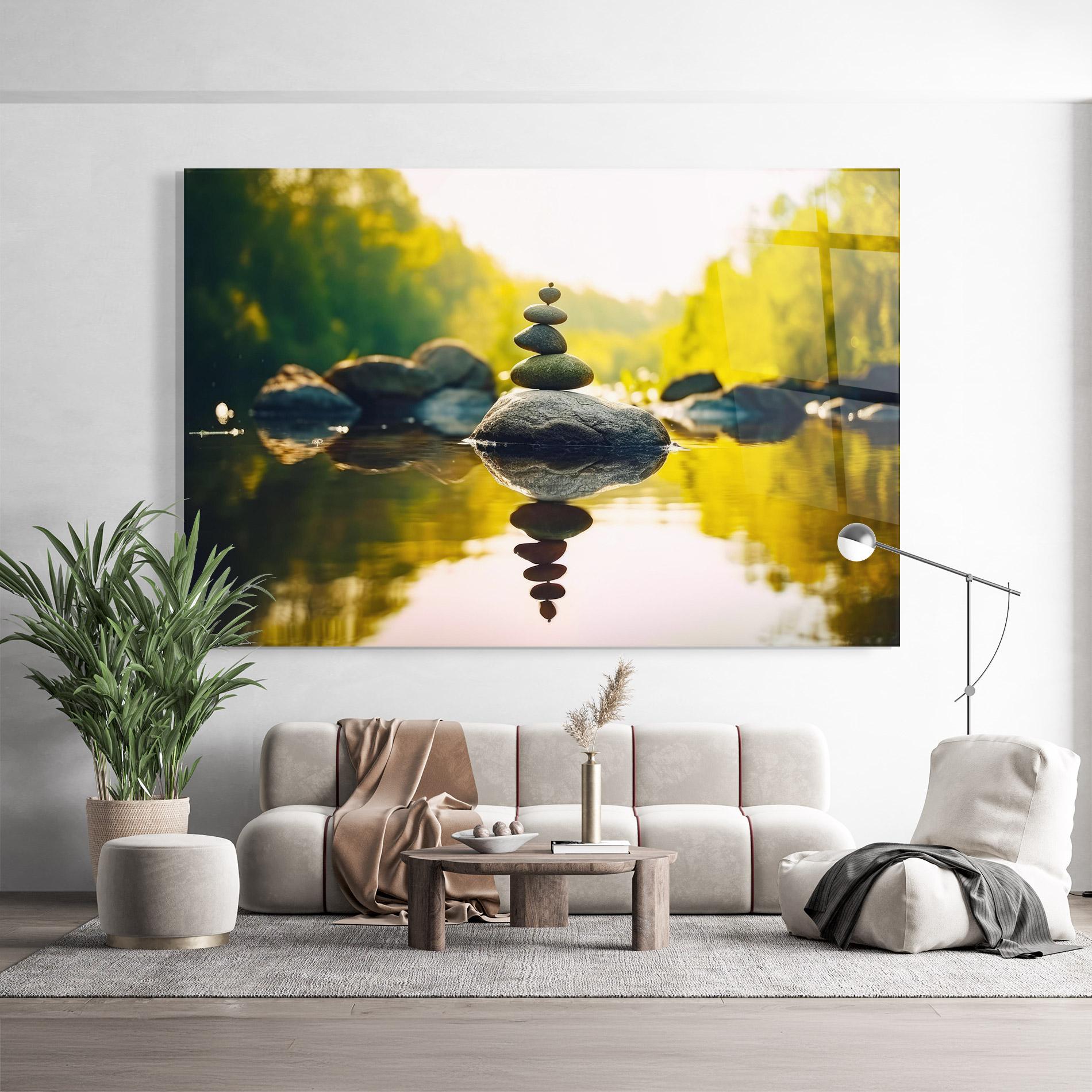 Glasbild Lake Meditation Rocks mockup 9