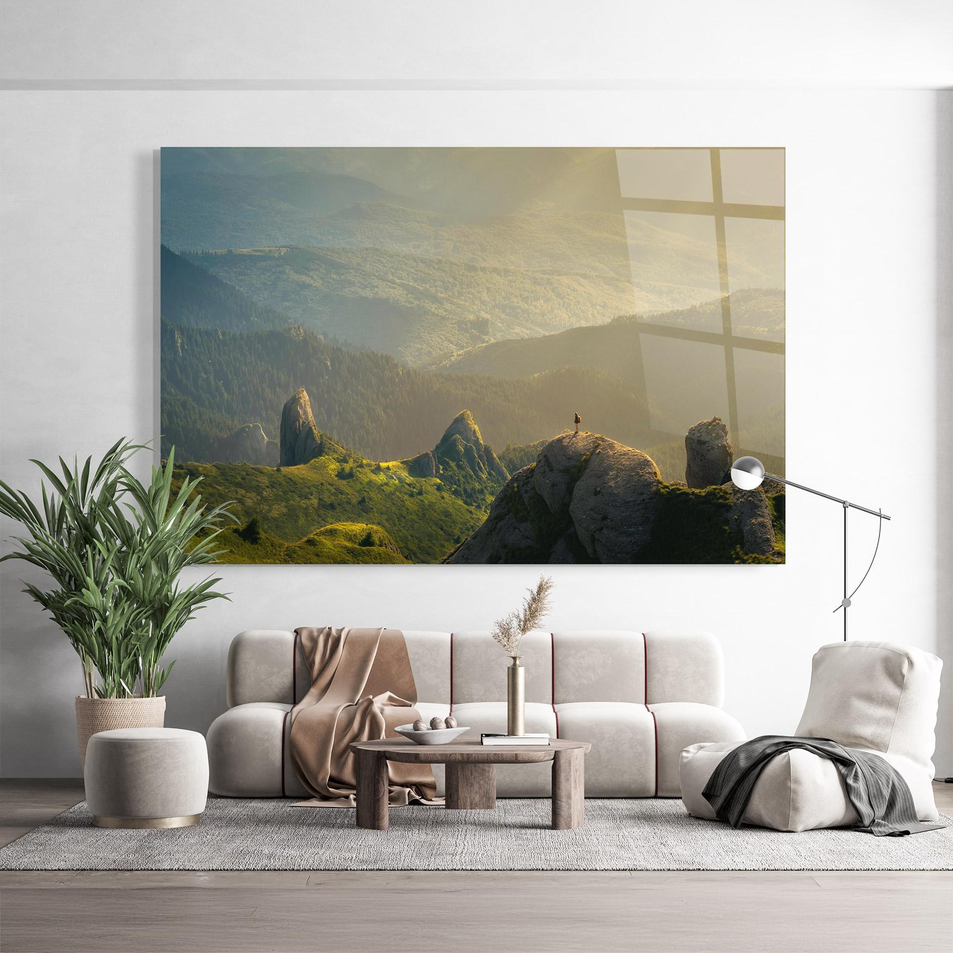 Glasbild Man On Big Stones mockup 9