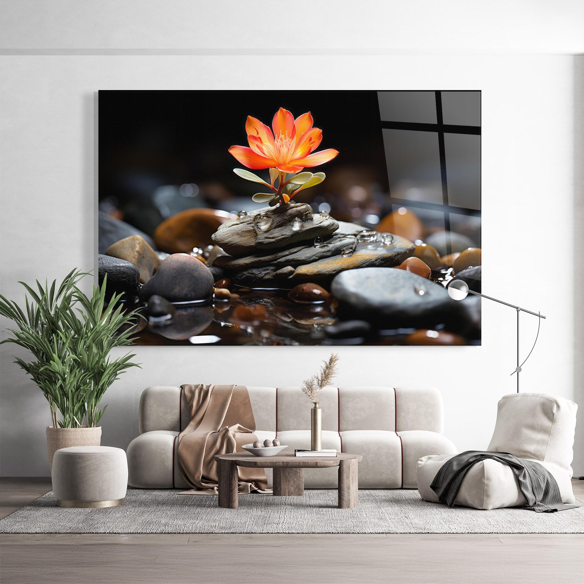 Glasbild Orange Flower Stone mockup 9