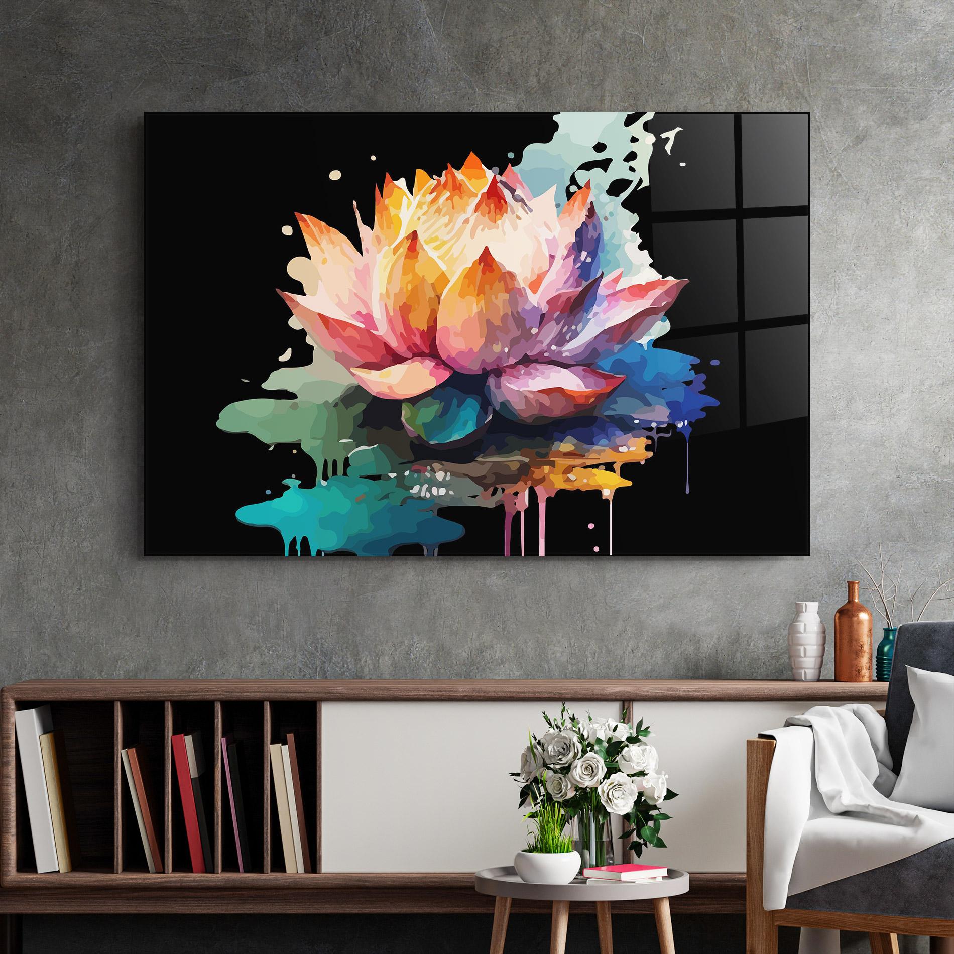 Glasbild Colorful Lotus mockup 2