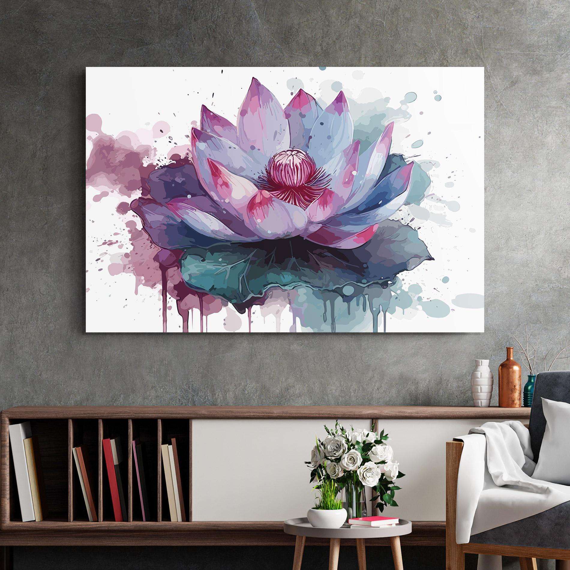 Glasbild Green Purple Lotus mockup 2