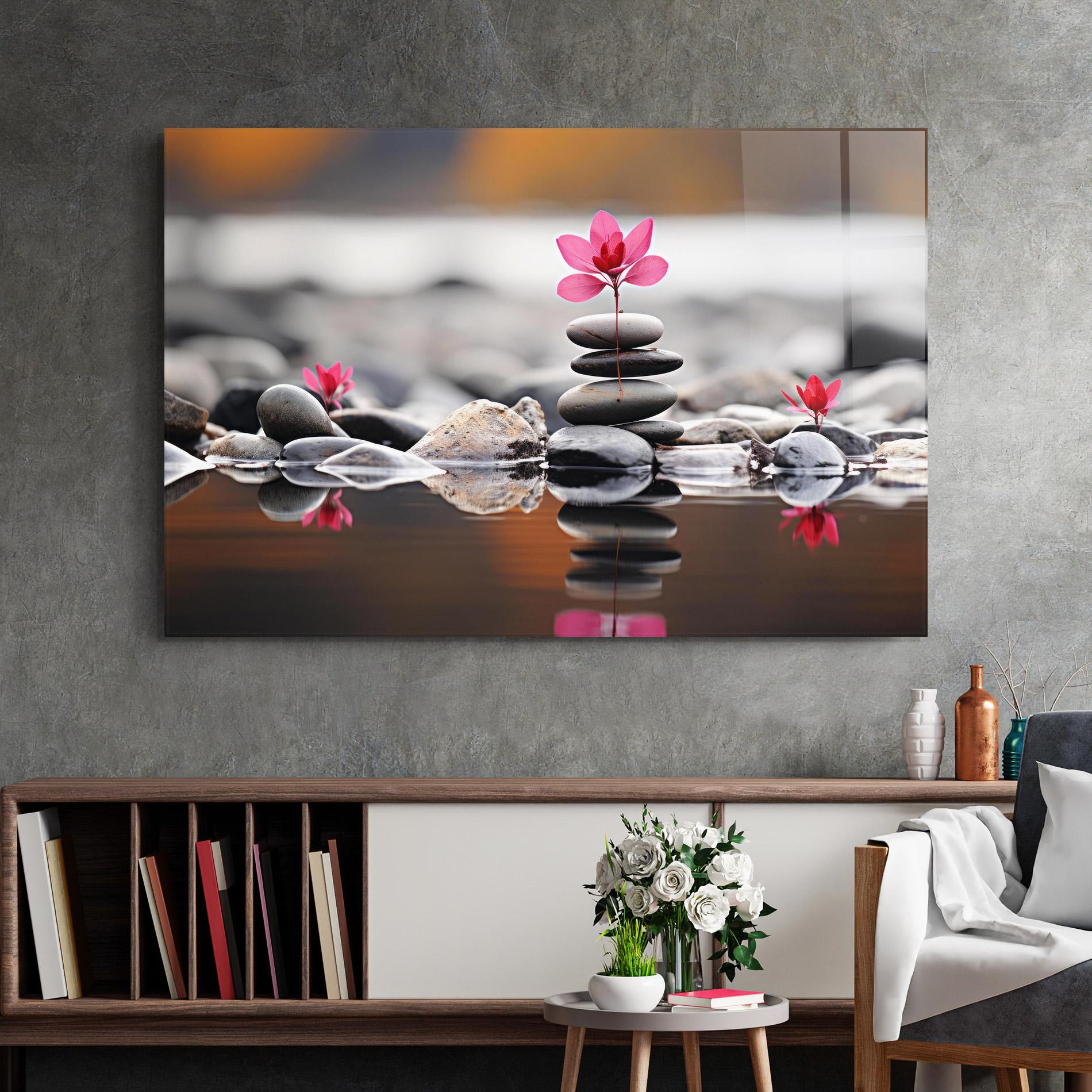 Glasbild Grey Rocks Flower mockup 2