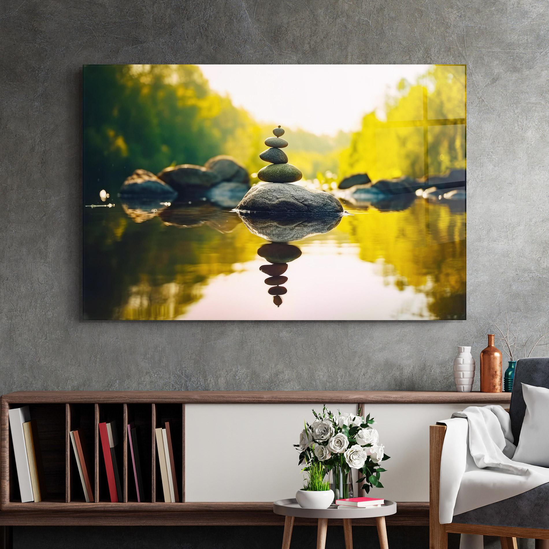 Glasbild Lake Meditation Rocks mockup 2