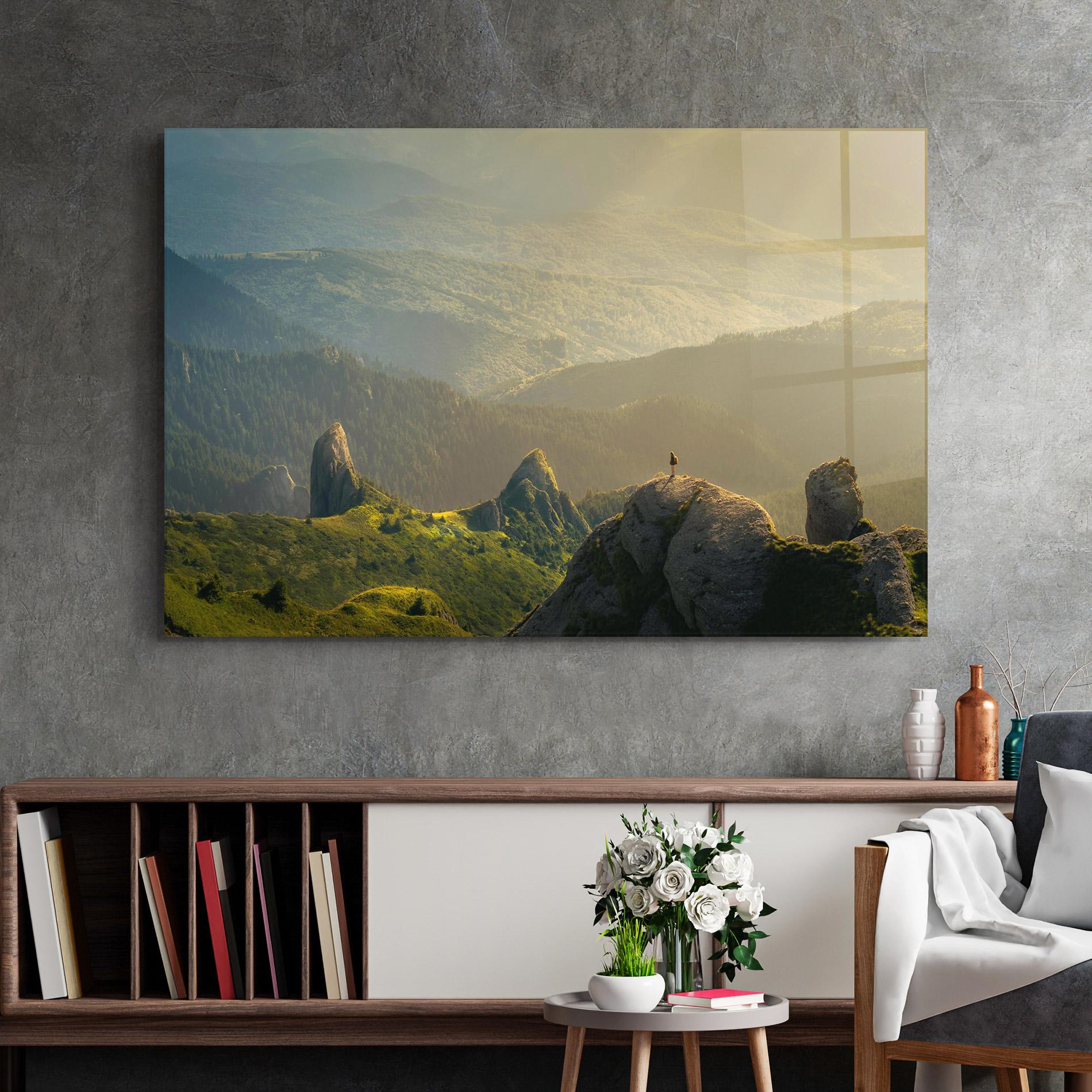 Glasbild Man On Big Stones mockup 2