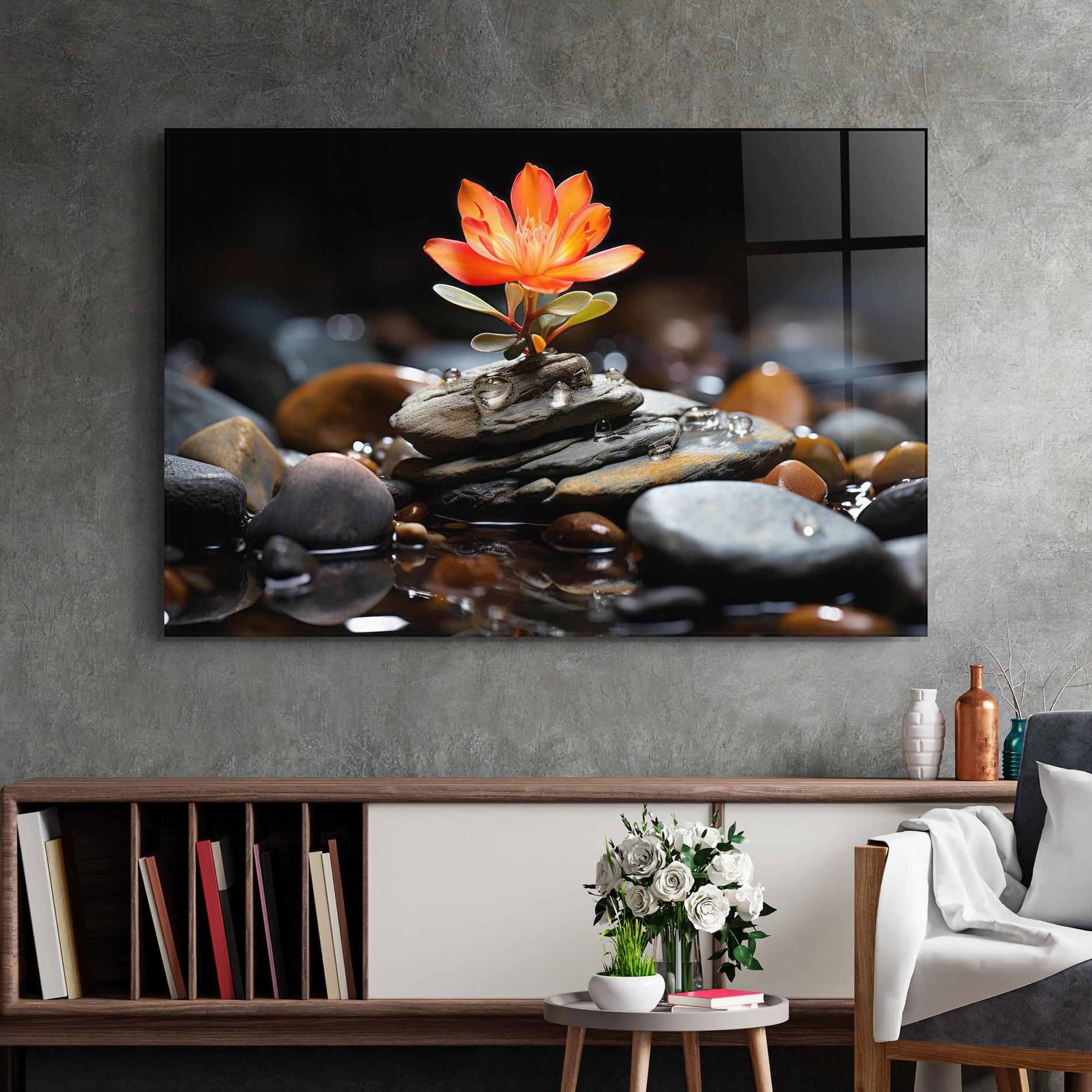Glasbild Orange Flower Stone mockup 2