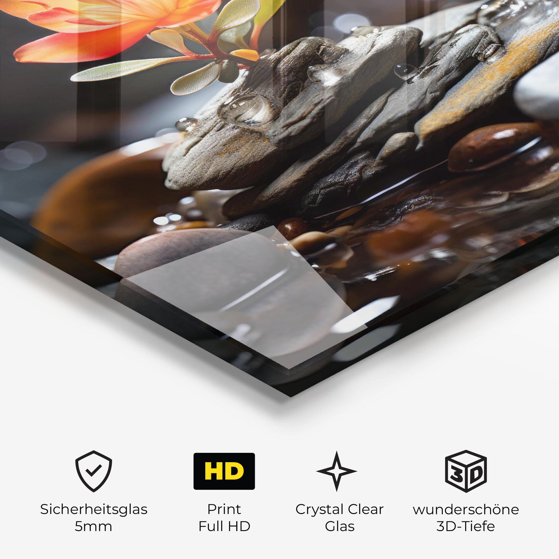 Glasbild Orange Flower Stone mockup 3