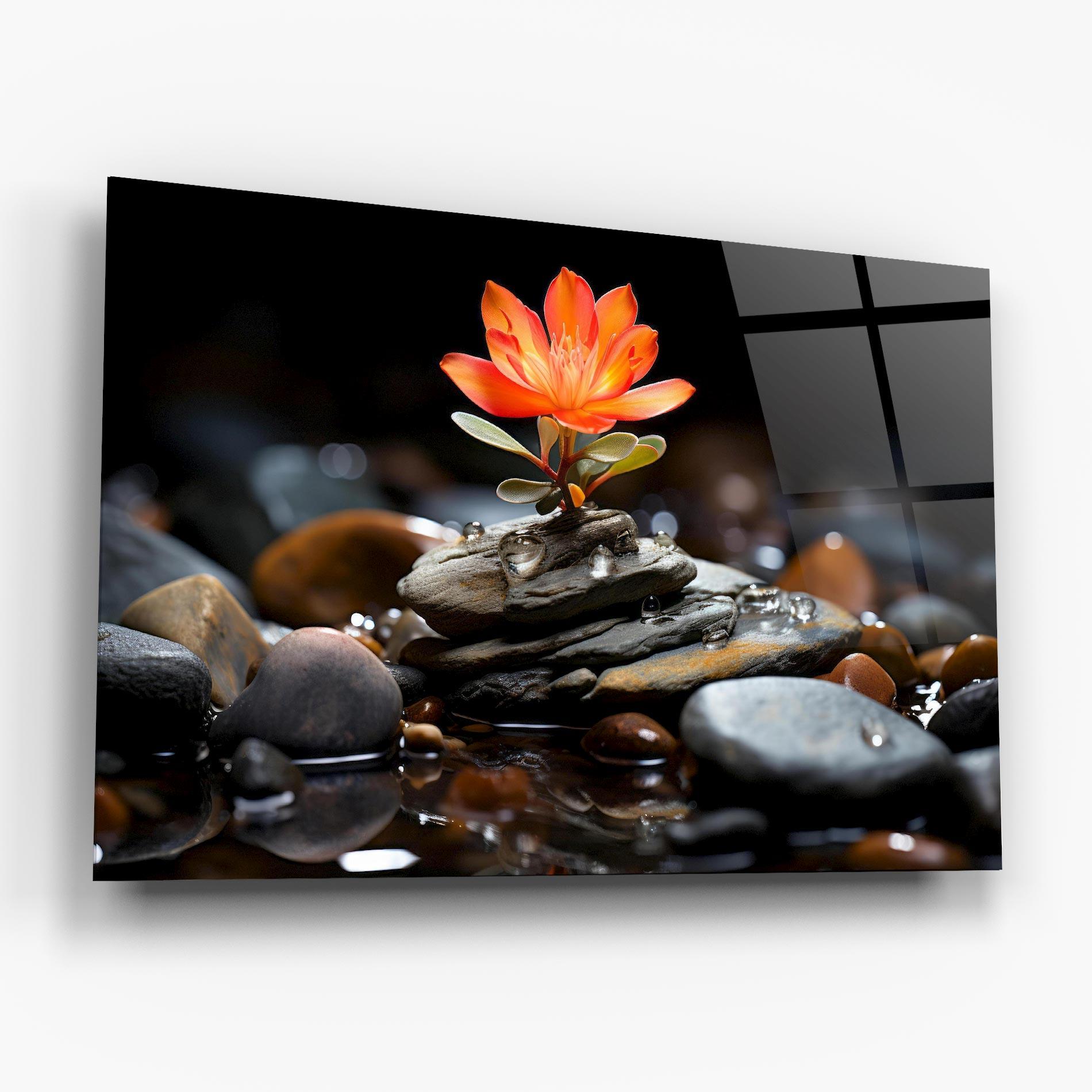 Glasbild Orange Flower Stone mockup 6