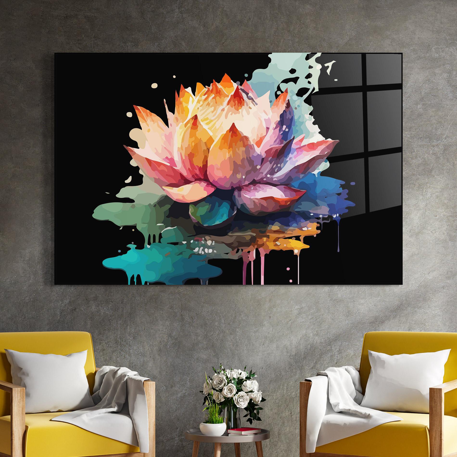 Glasbild Colorful Lotus mockup 4
