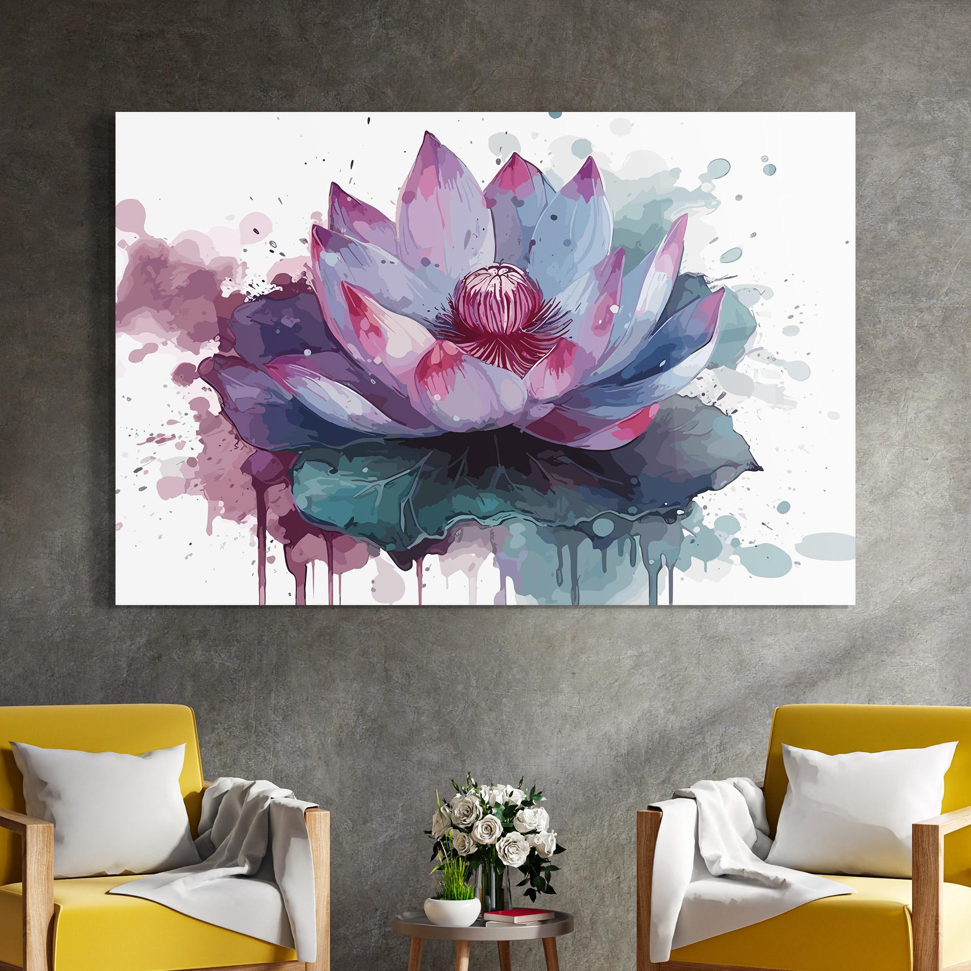 Glasbild Green Purple Lotus mockup 4