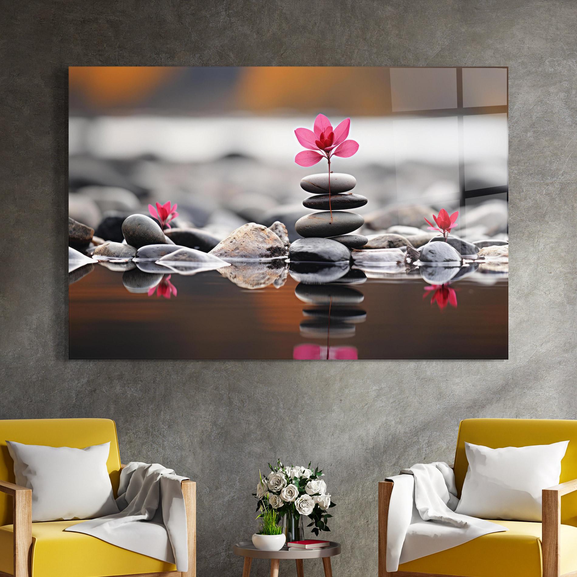 Glasbild Grey Rocks Flower mockup 4
