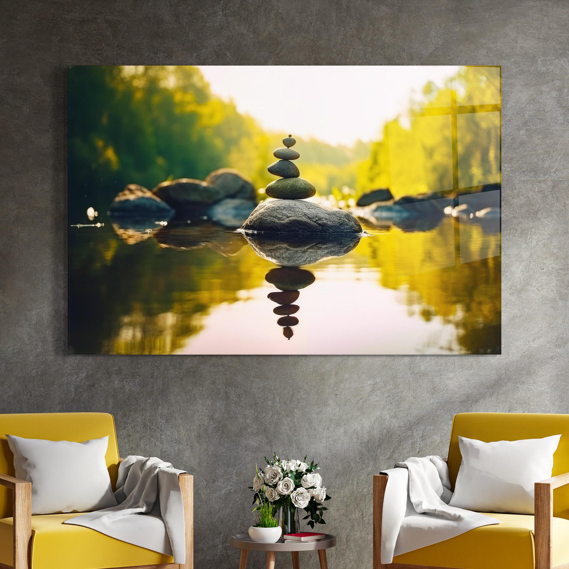 Glasbild Lake Meditation Rocks mockup 4
