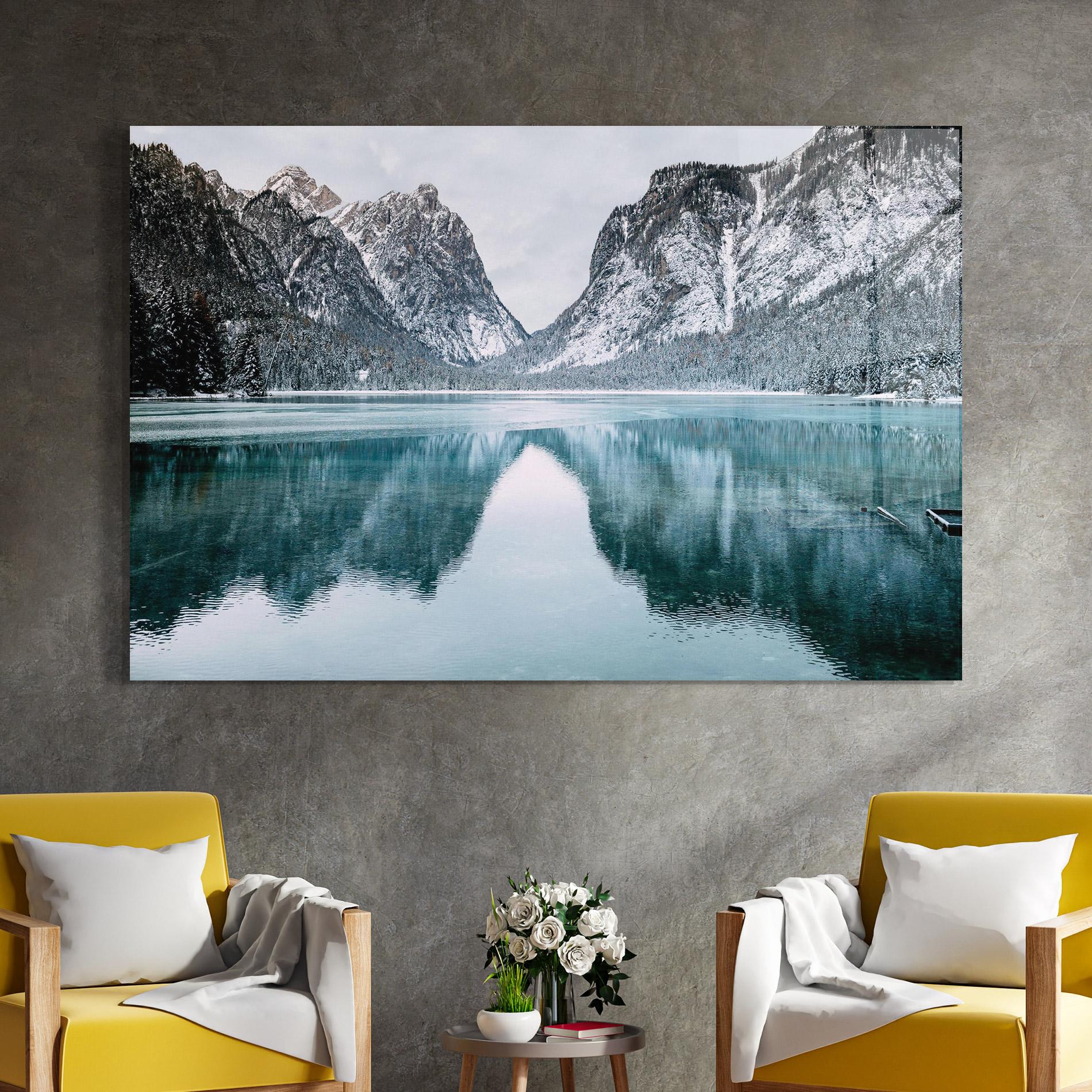 Glasbild Lake Reflection Mountain mockup 4