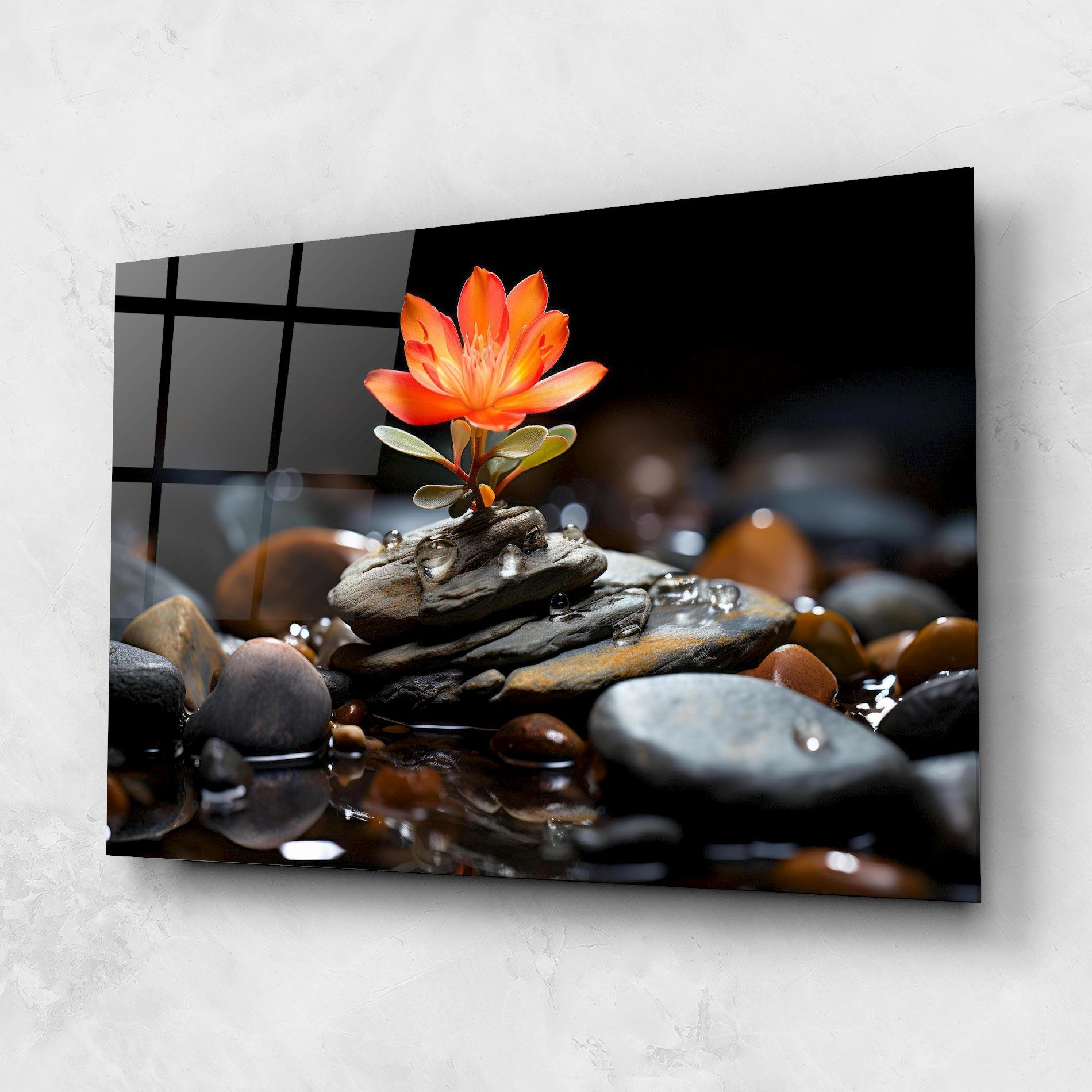 Glasbild Orange Flower Stone mockup 1
