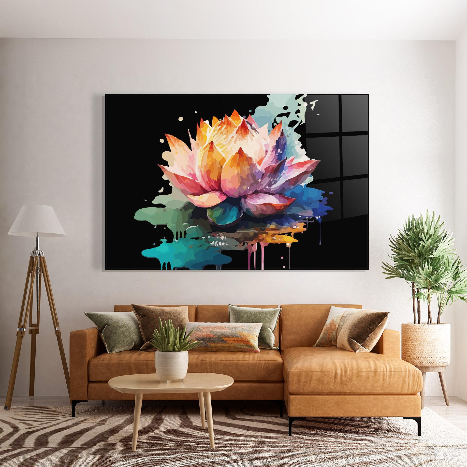 Glasbild Colorful Lotus mockup 7