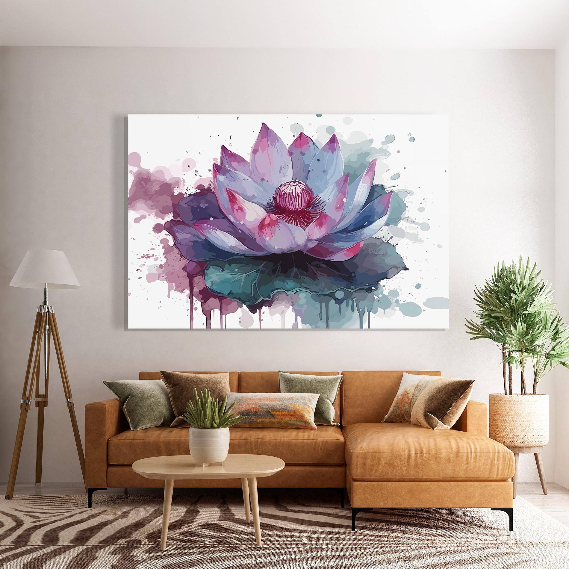 Glasbild Green Purple Lotus mockup 7