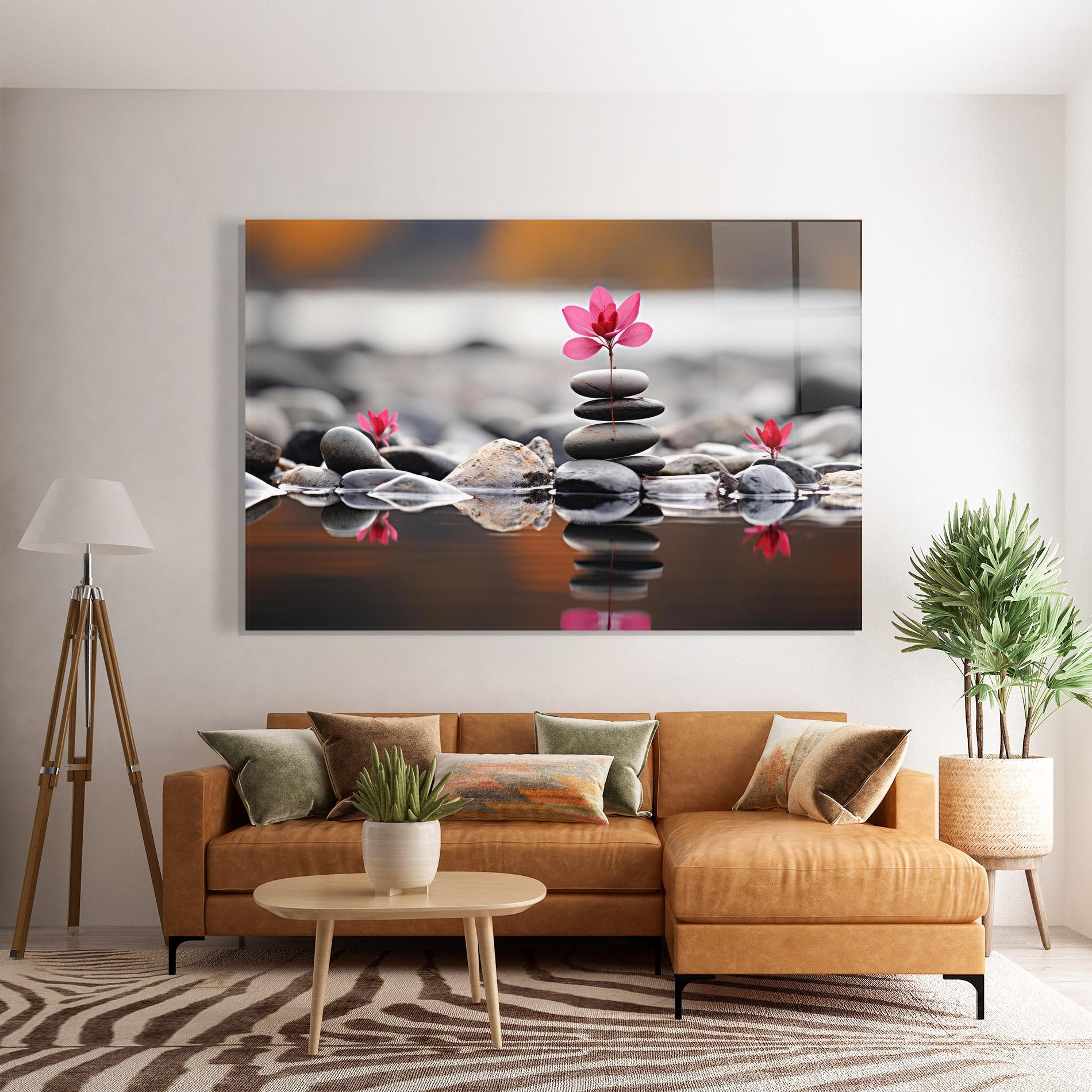 Glasbild Grey Rocks Flower mockup 7