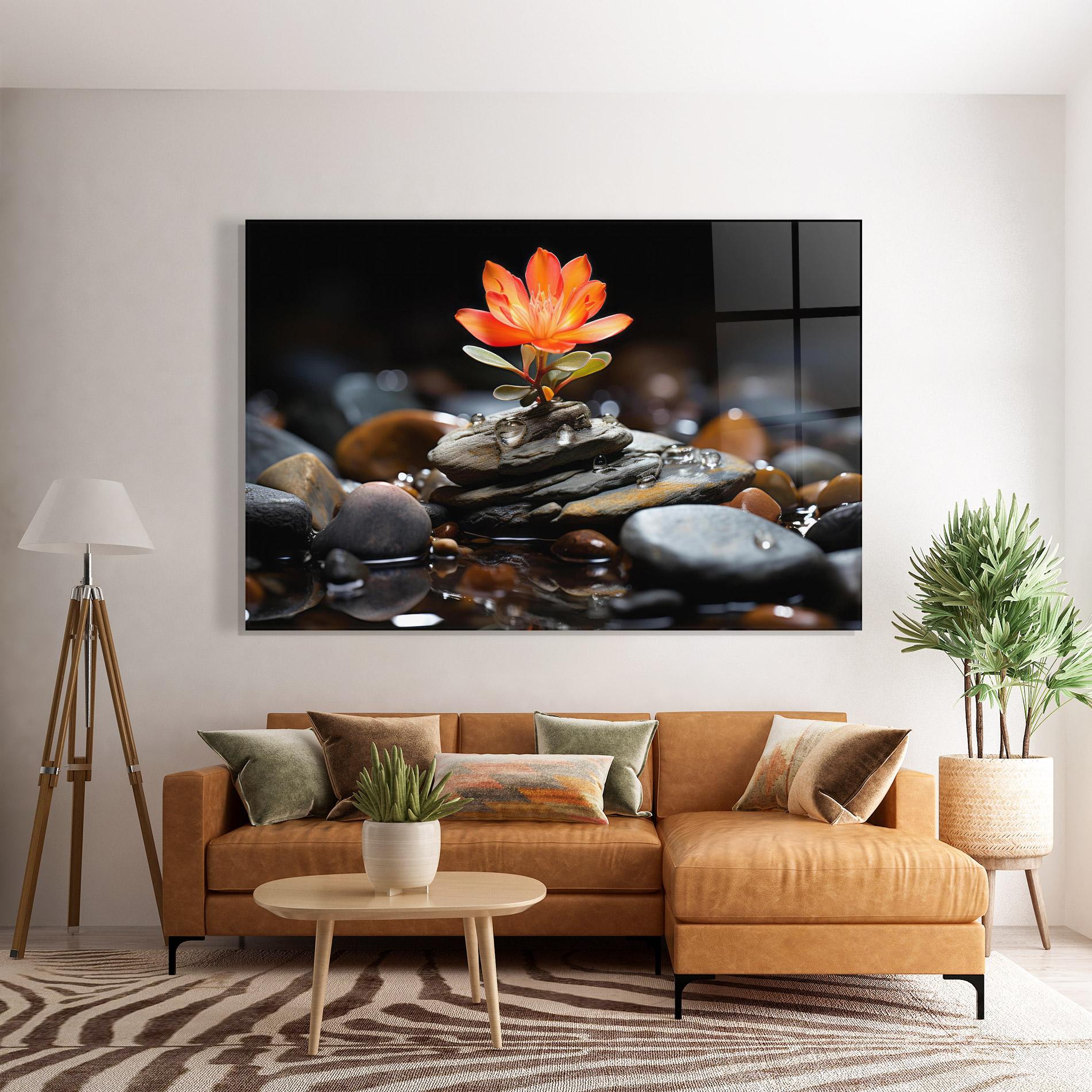 Glasbild Orange Flower Stone mockup 7