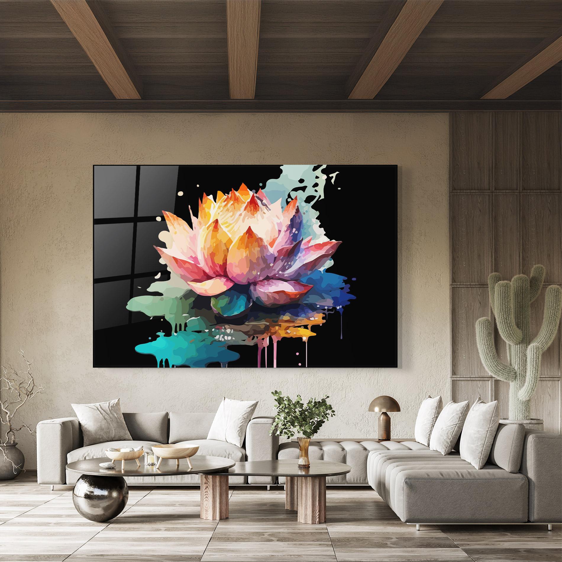 Glasbild Colorful Lotus mockup 8