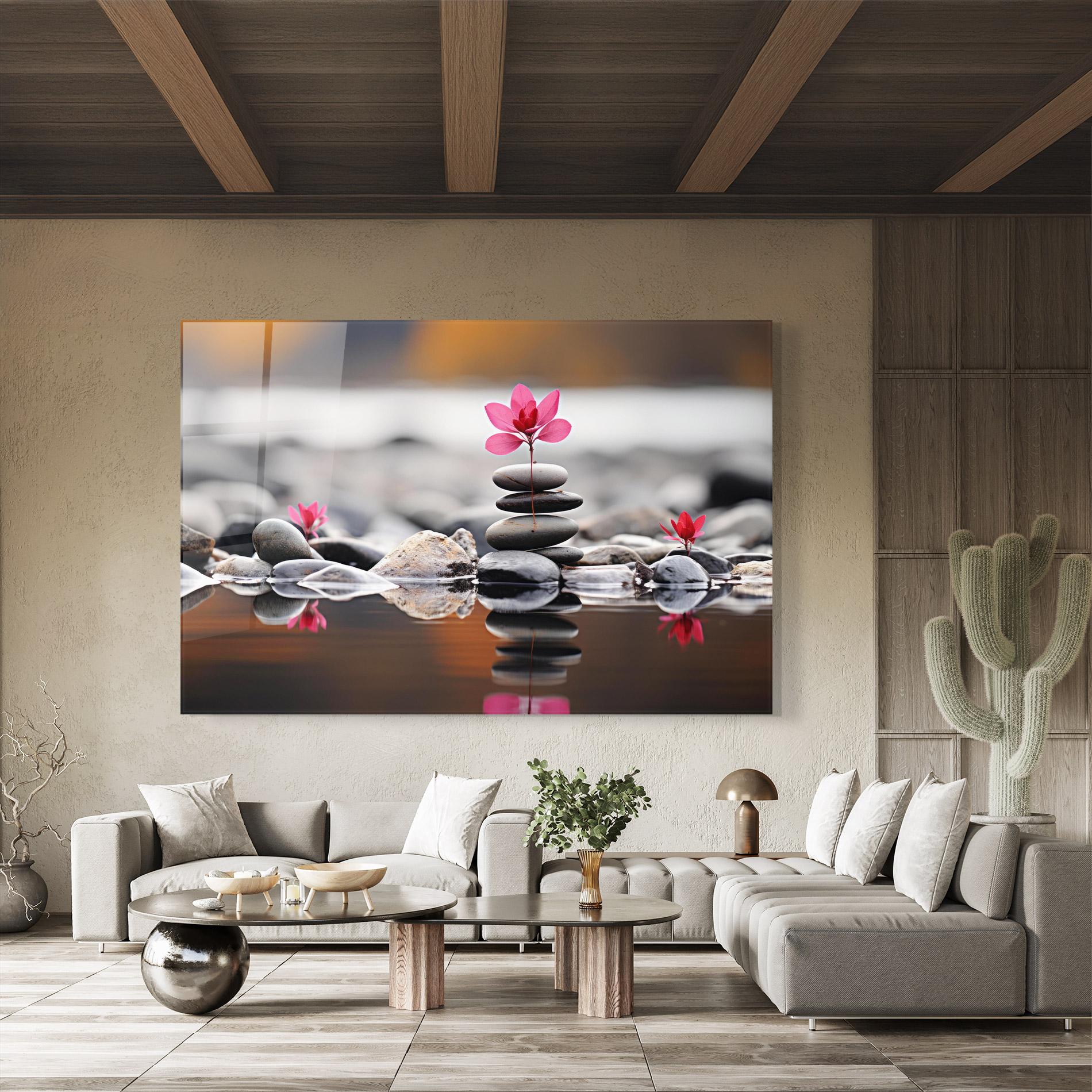 Glasbild Grey Rocks Flower mockup 8