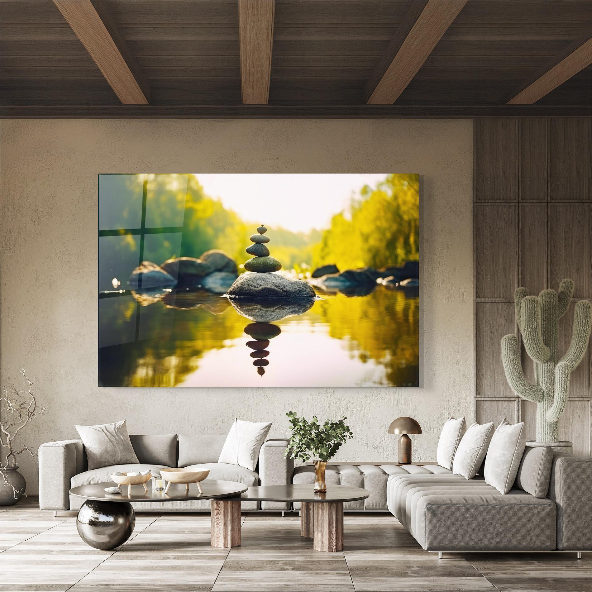Glasbild Lake Meditation Rocks mockup 8