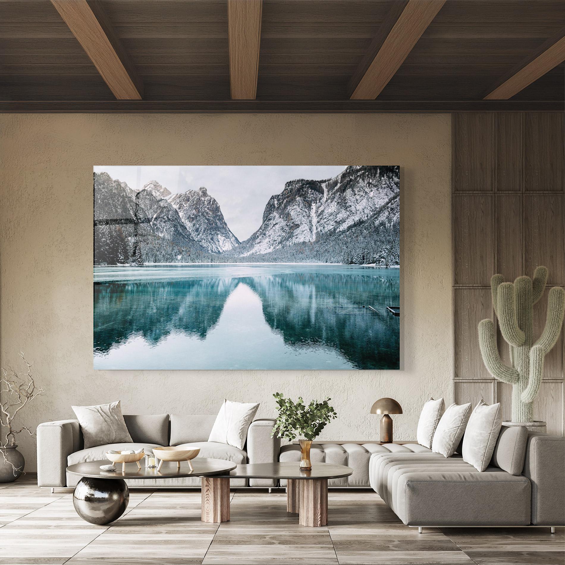 Glasbild Lake Reflection Mountain mockup 8