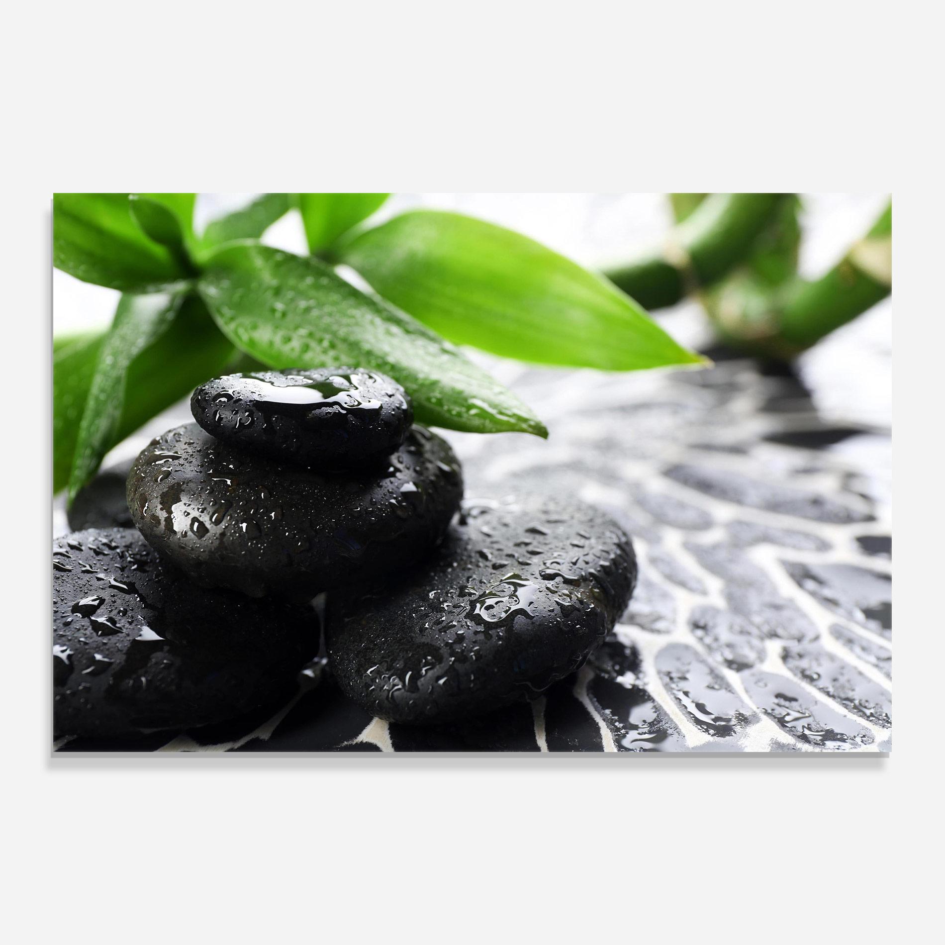 Glasbild Bamboo Branch Stones mockup 0