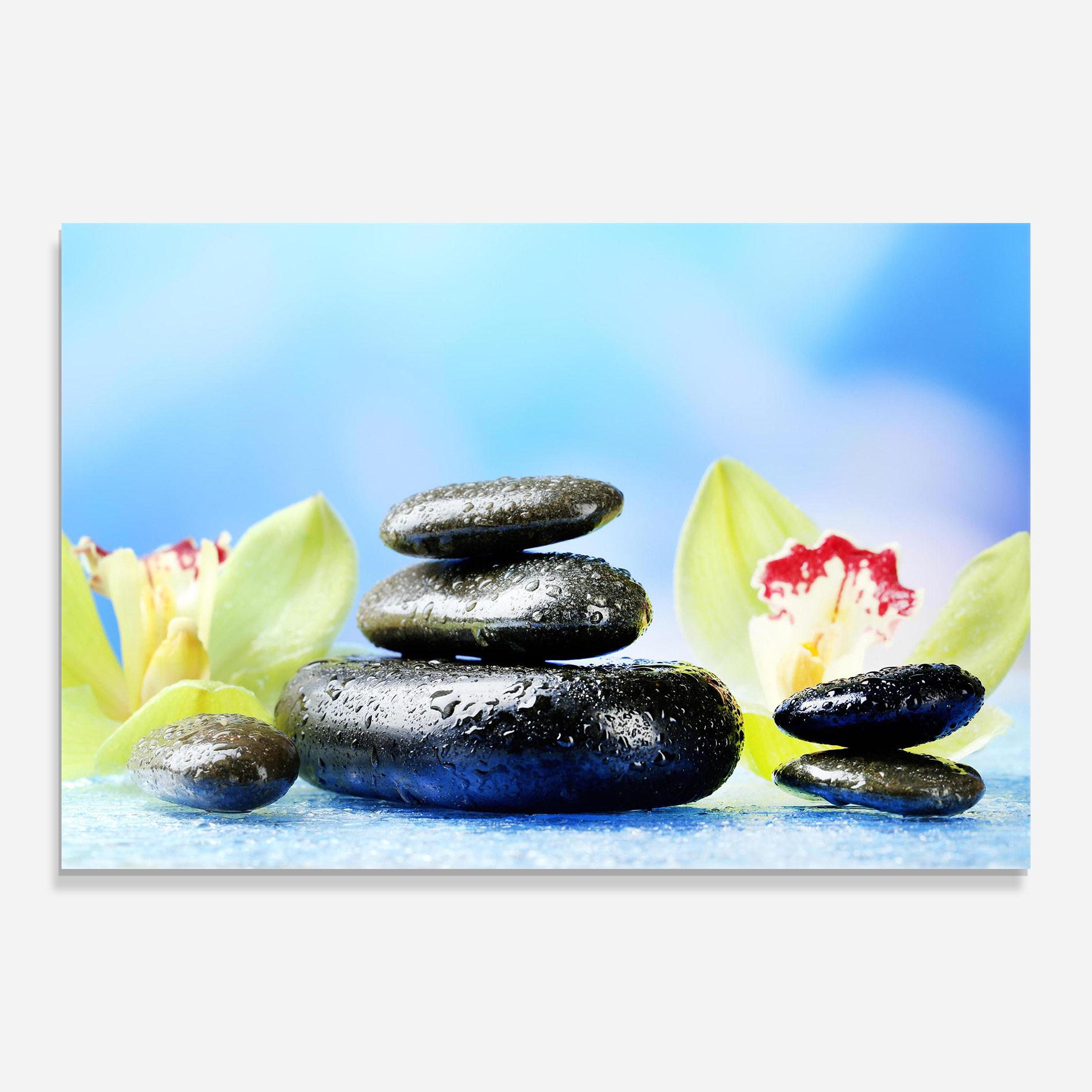 Glasbild Blooming Orchid Stone mockup 0