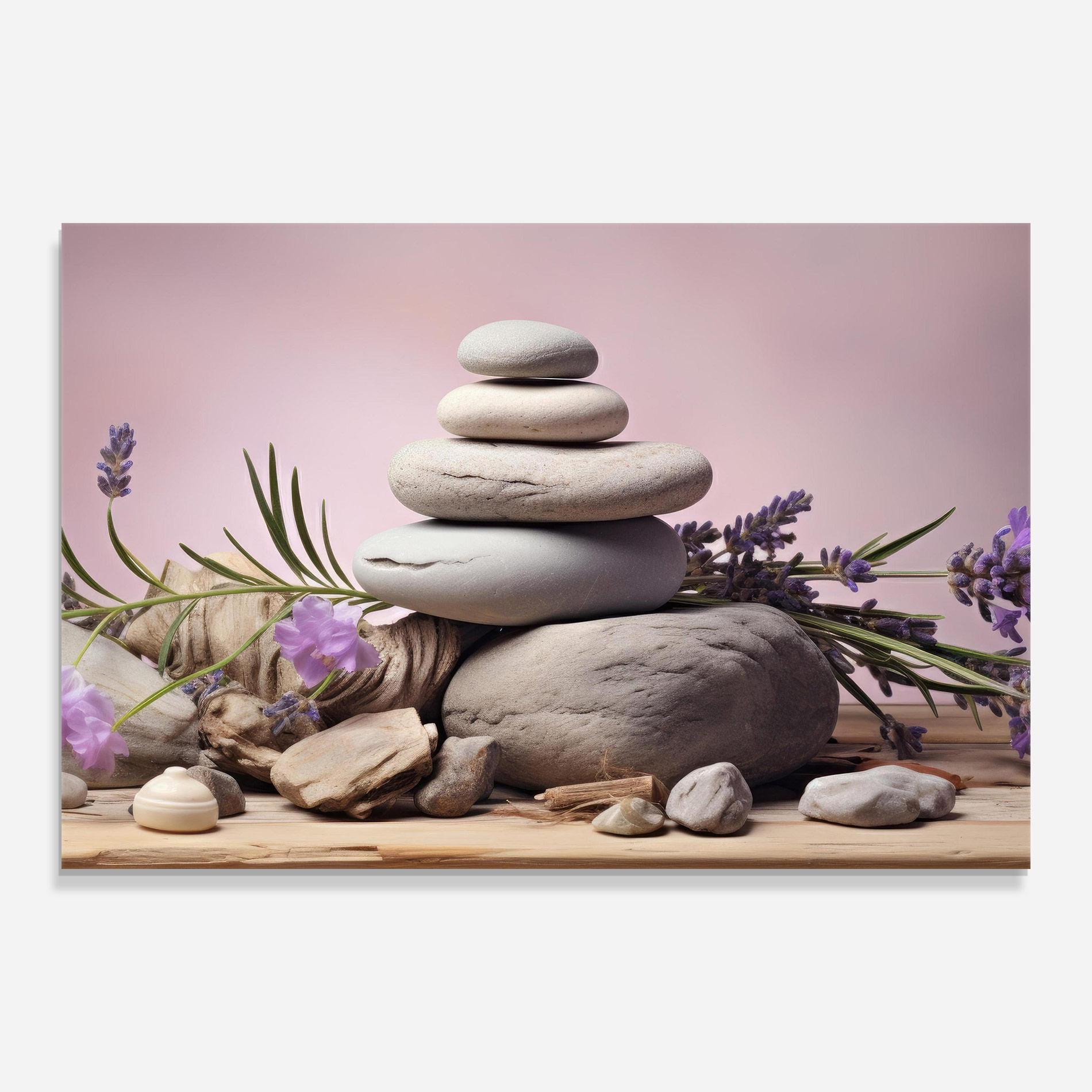 Glasbild Purple Flower Stones mockup 0