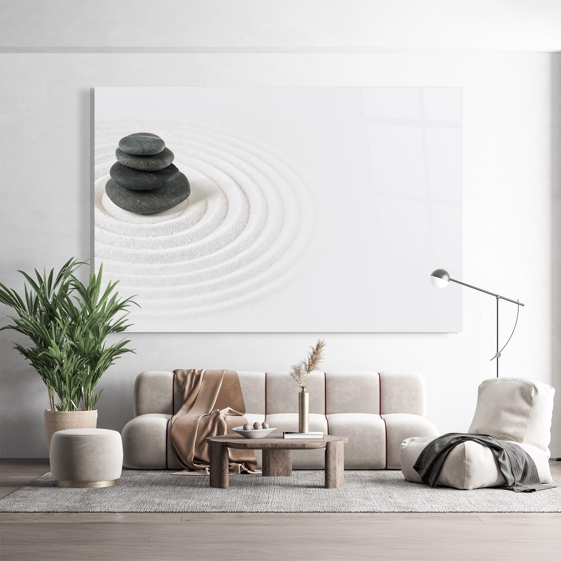 Glasbild Black Stones Sand mockup 9