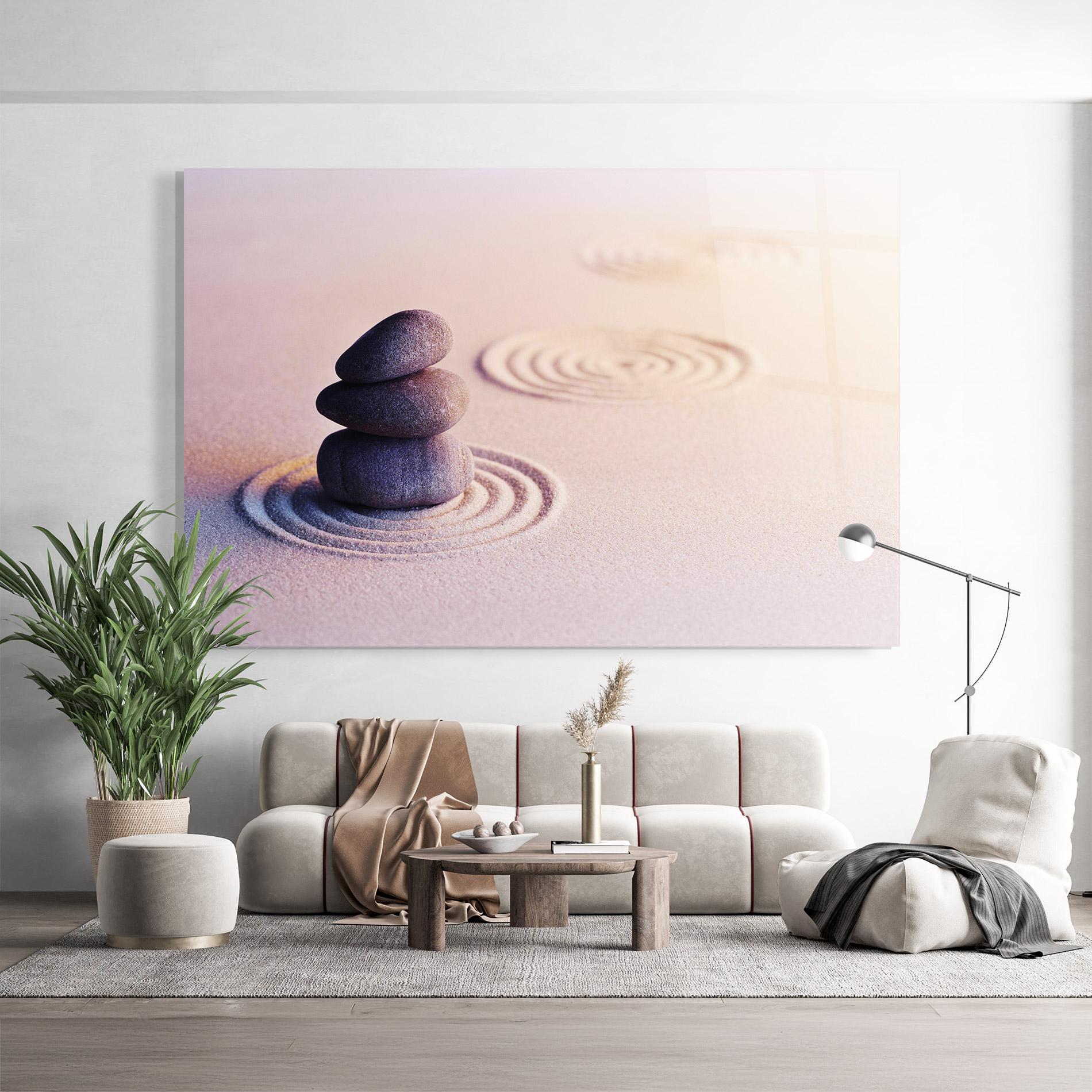 Glasbild Meditation Stones Sand mockup 9