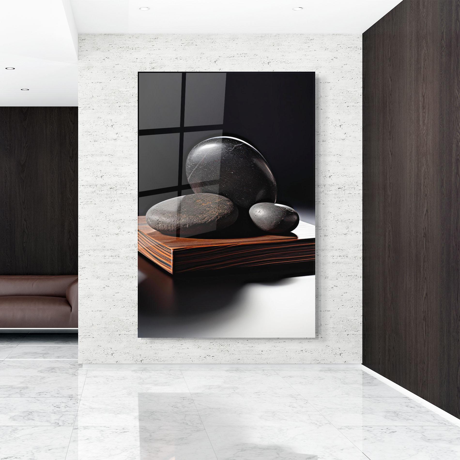 Glasbild Black Zen Stones mockup 9