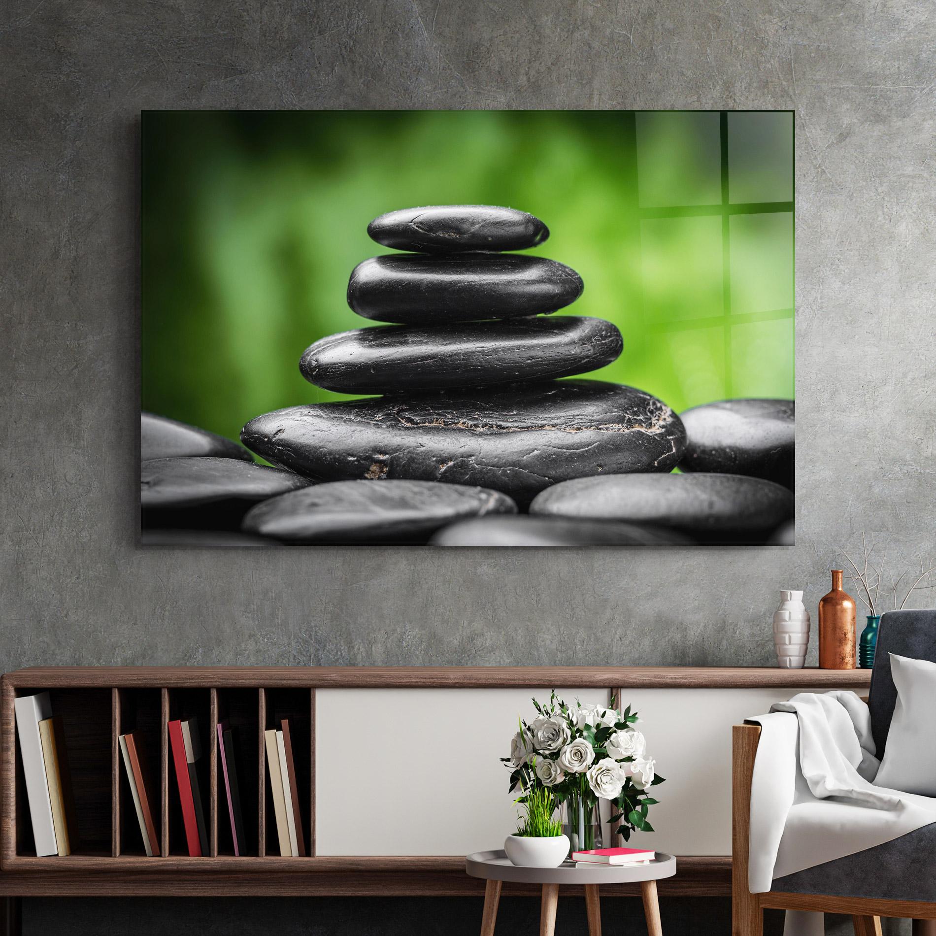 Glasbild Black Stone Meditation mockup 2