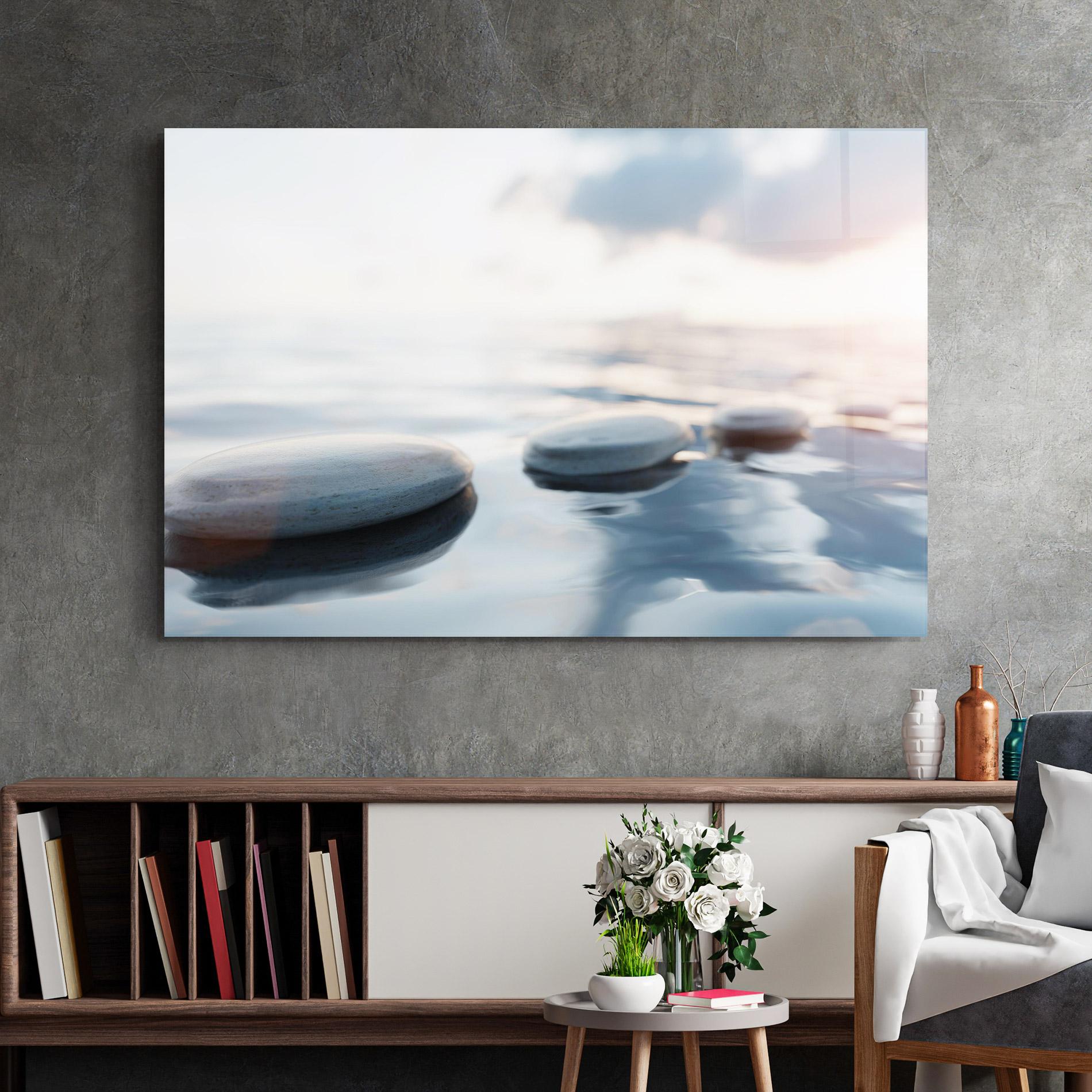 Glasbild Calm Water Stone mockup 2
