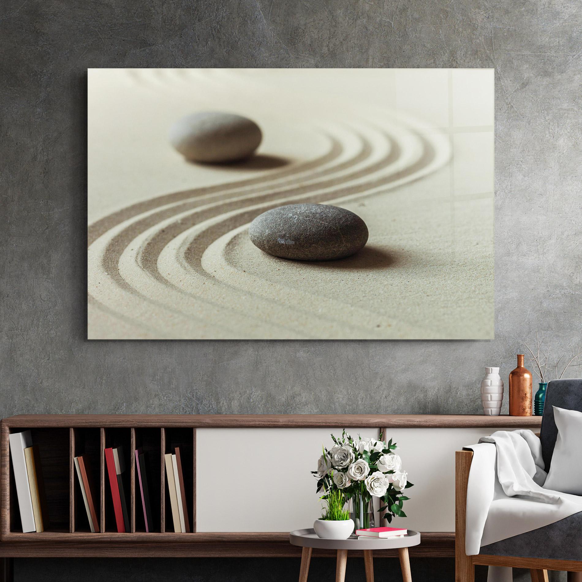 Glasbild Cream Sand Stones mockup 2